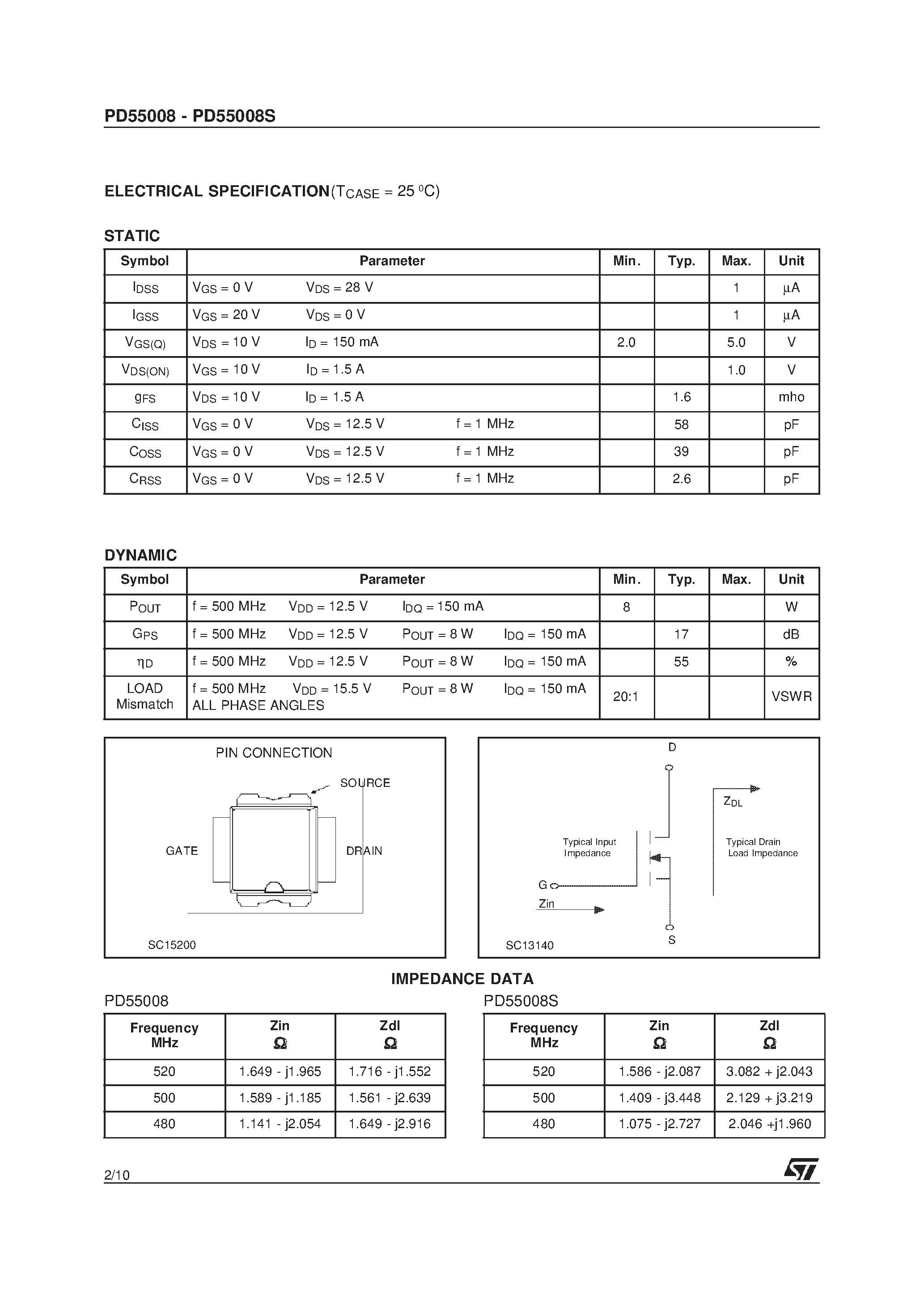 Даташит XPD55008 - RF POWER TRANSISTORS The LdmoST Plastic FAMILY страница 2