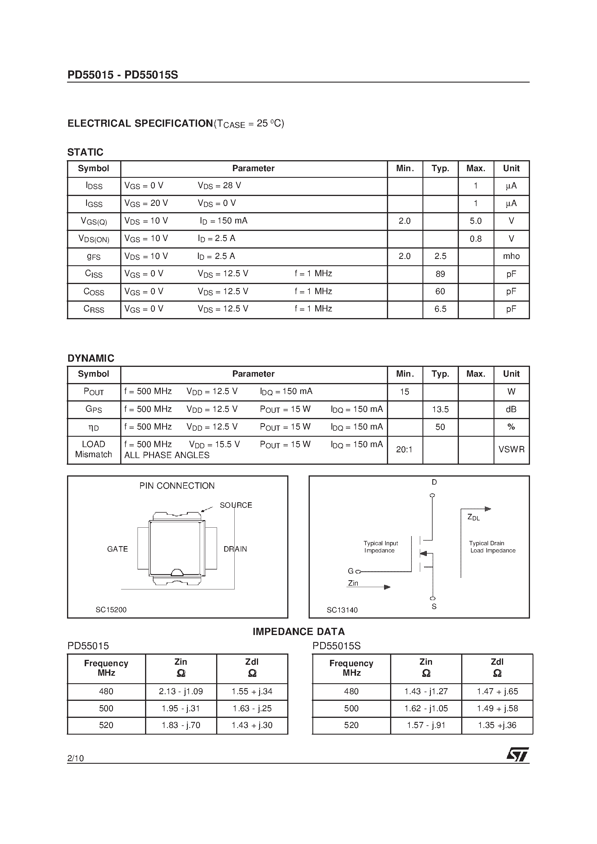 Даташит XPD55015 - RF POWER TRANSISTORS The LdmoST Plastic FAMILY страница 2