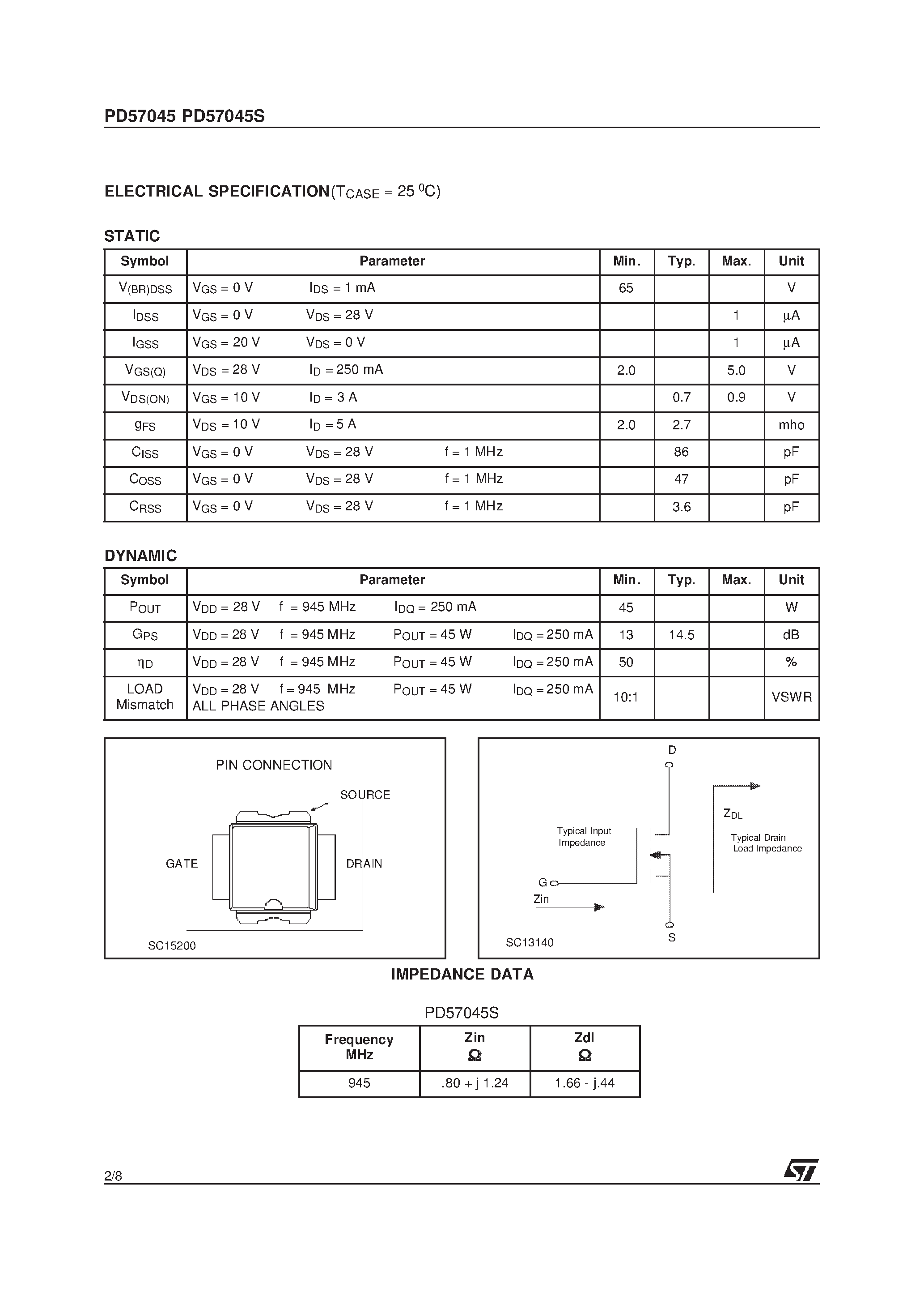 Даташит XPD57045S - RF POWER TRANSISTORS The LdmoST Plastic FAMILY страница 2