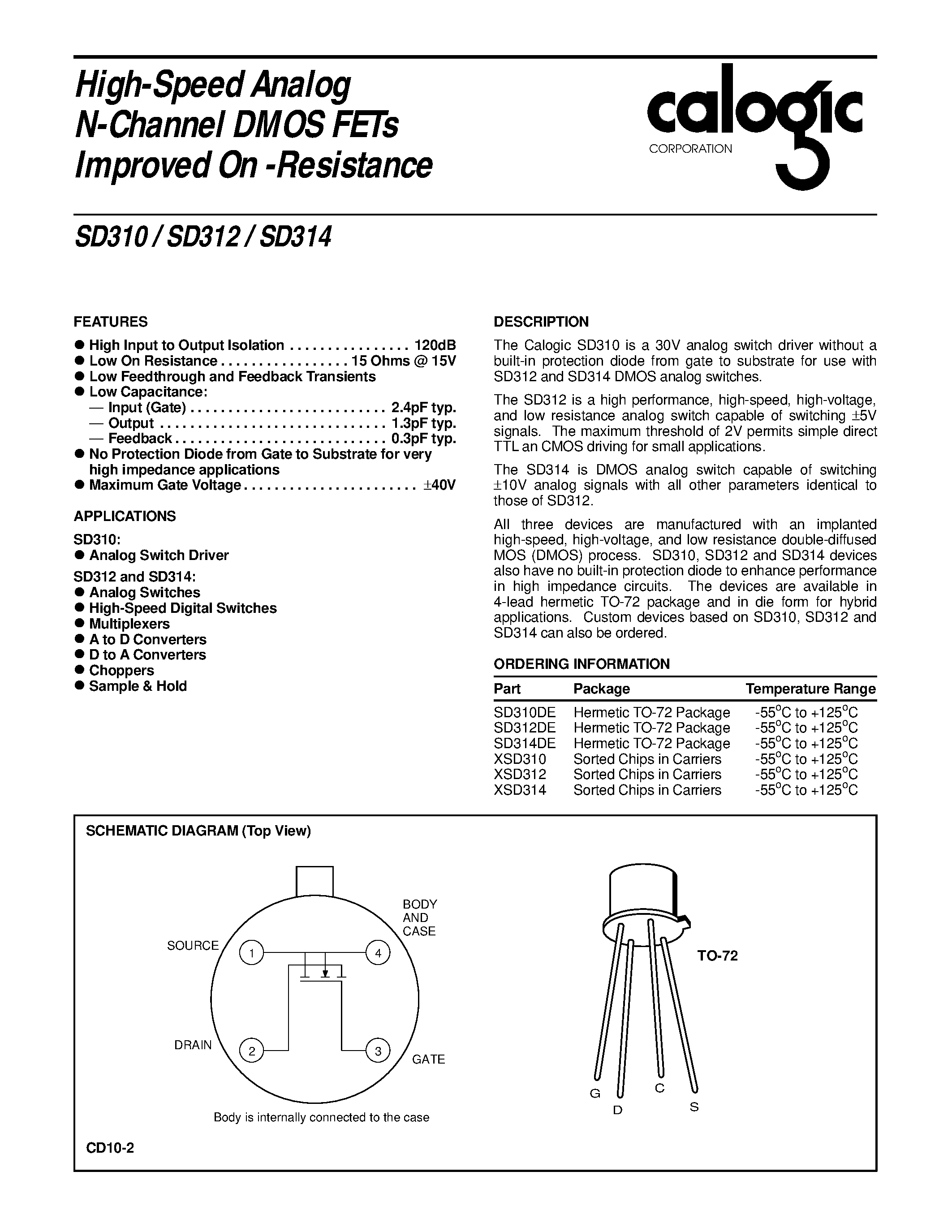 Datasheet XSD312 page 1 Datasheet XSD312 - High-Speed Analog N-Channel DMOS FETs Improved On -Resistance page 1
