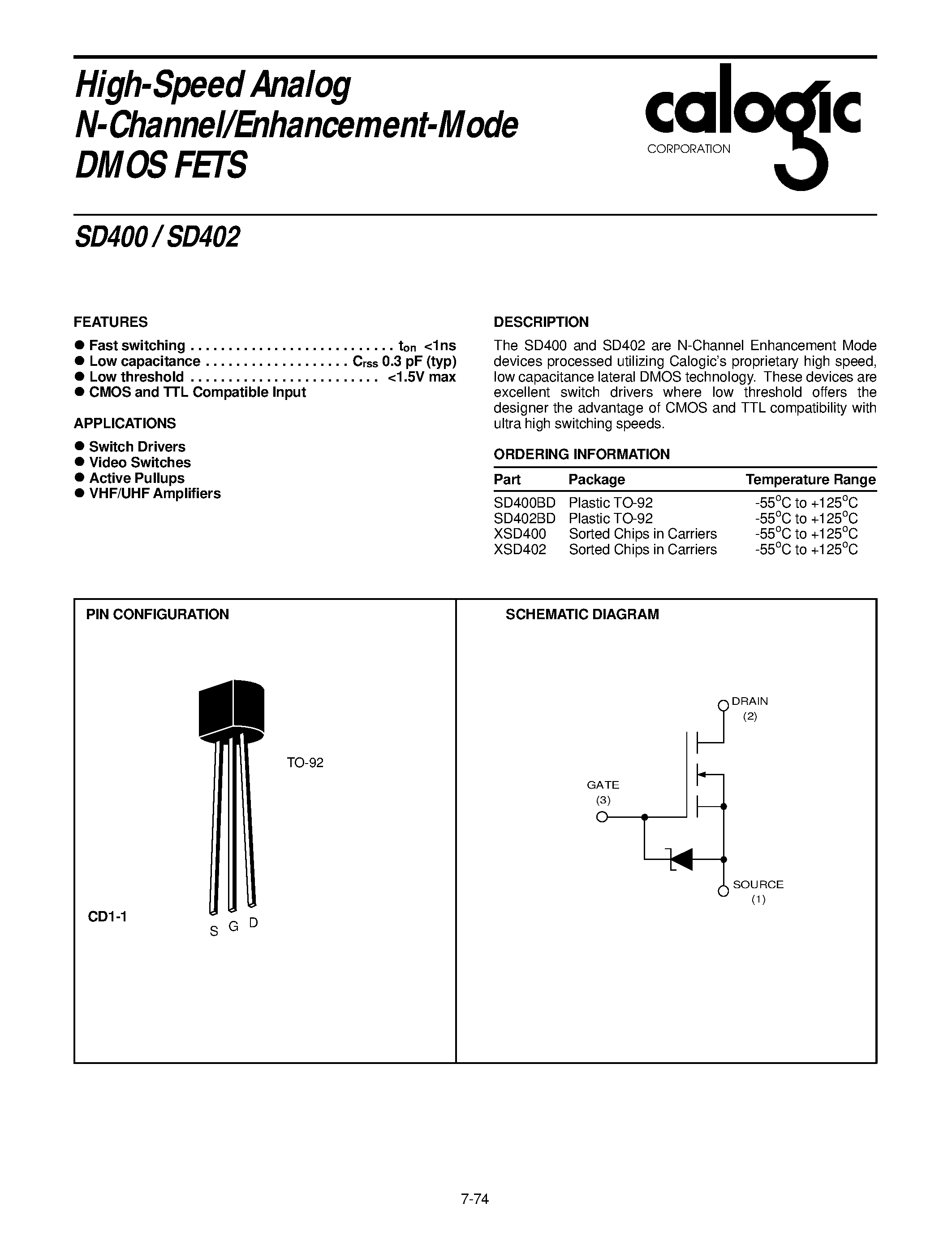 Datasheet XSD400 page 1 Datasheet XSD400 - High-Speed Analog N-Channel/Enhancement-Mode DMOS FETS page 1