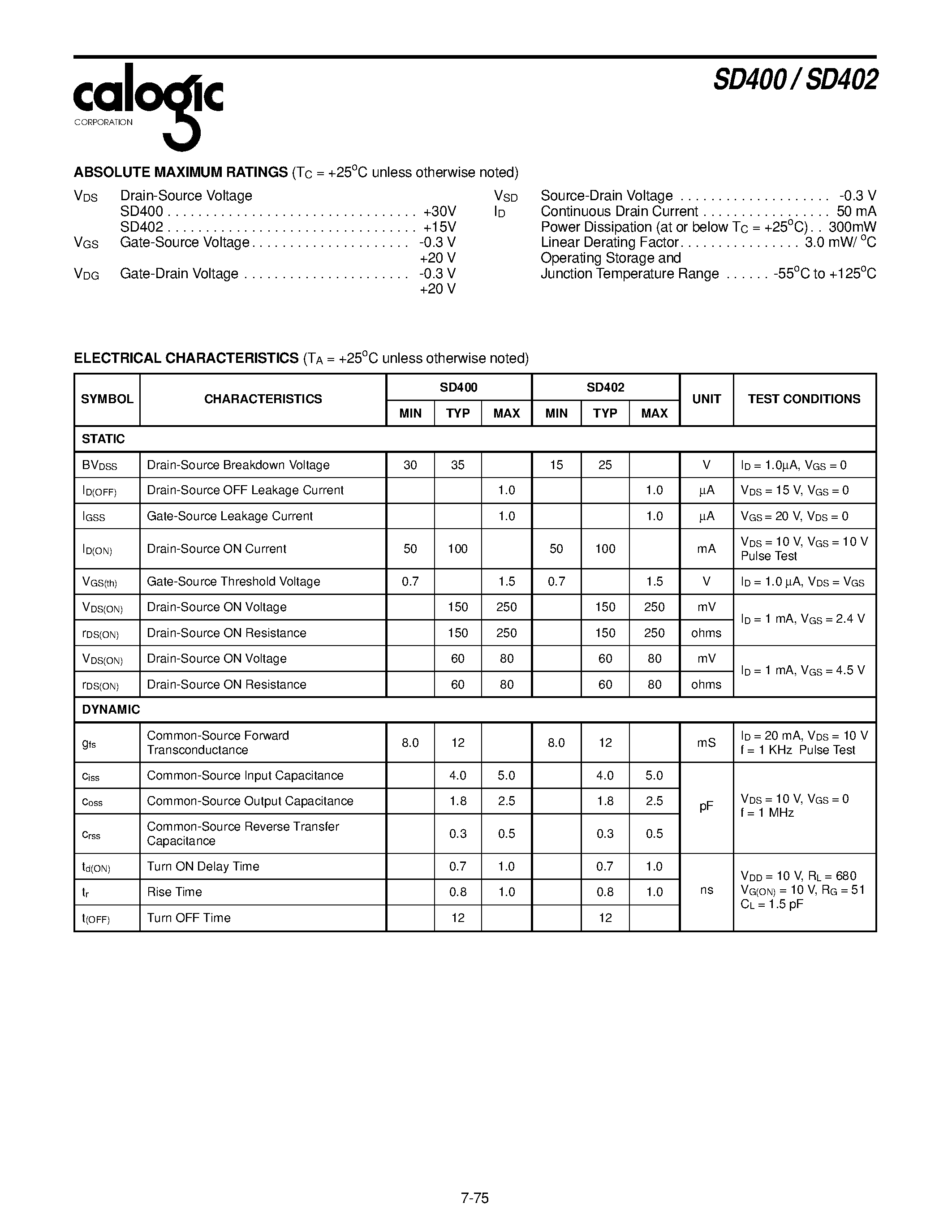 Datasheet XSD400 page 2 Datasheet XSD400 - High-Speed Analog N-Channel/Enhancement-Mode DMOS FETS page 2
