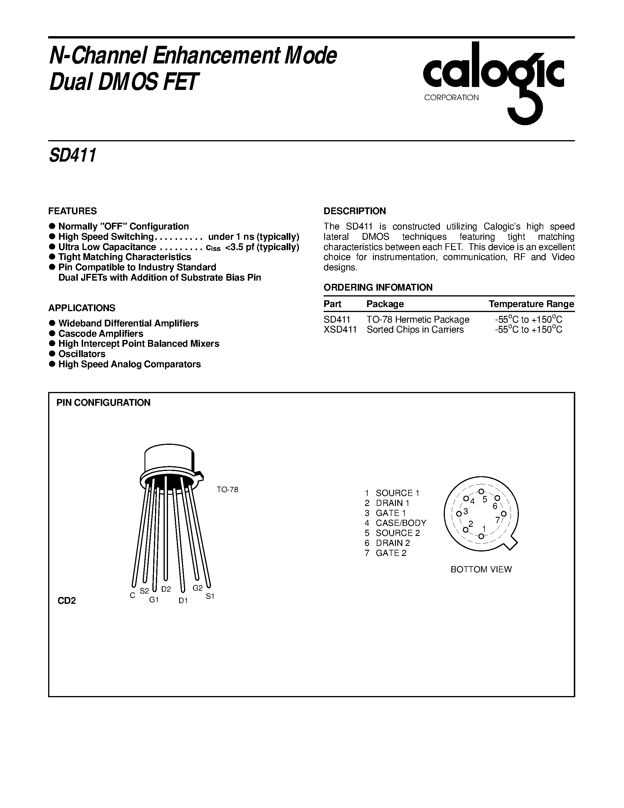 Datasheet XSD411 page 1 Datasheet XSD411 - N-Channel Enhancement Mode Dual DMOS FET page 1
