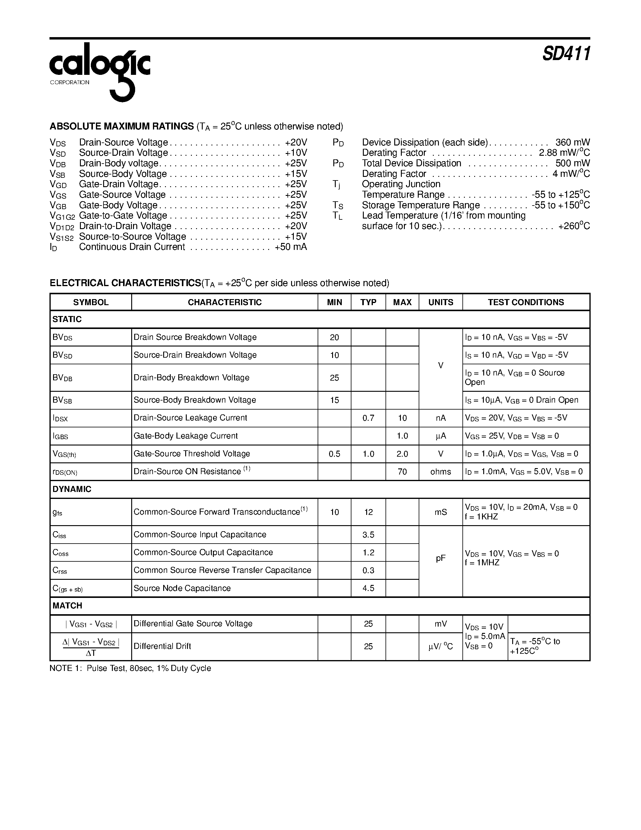 Datasheet XSD411 page 2 Datasheet XSD411 - N-Channel Enhancement Mode Dual DMOS FET page 2