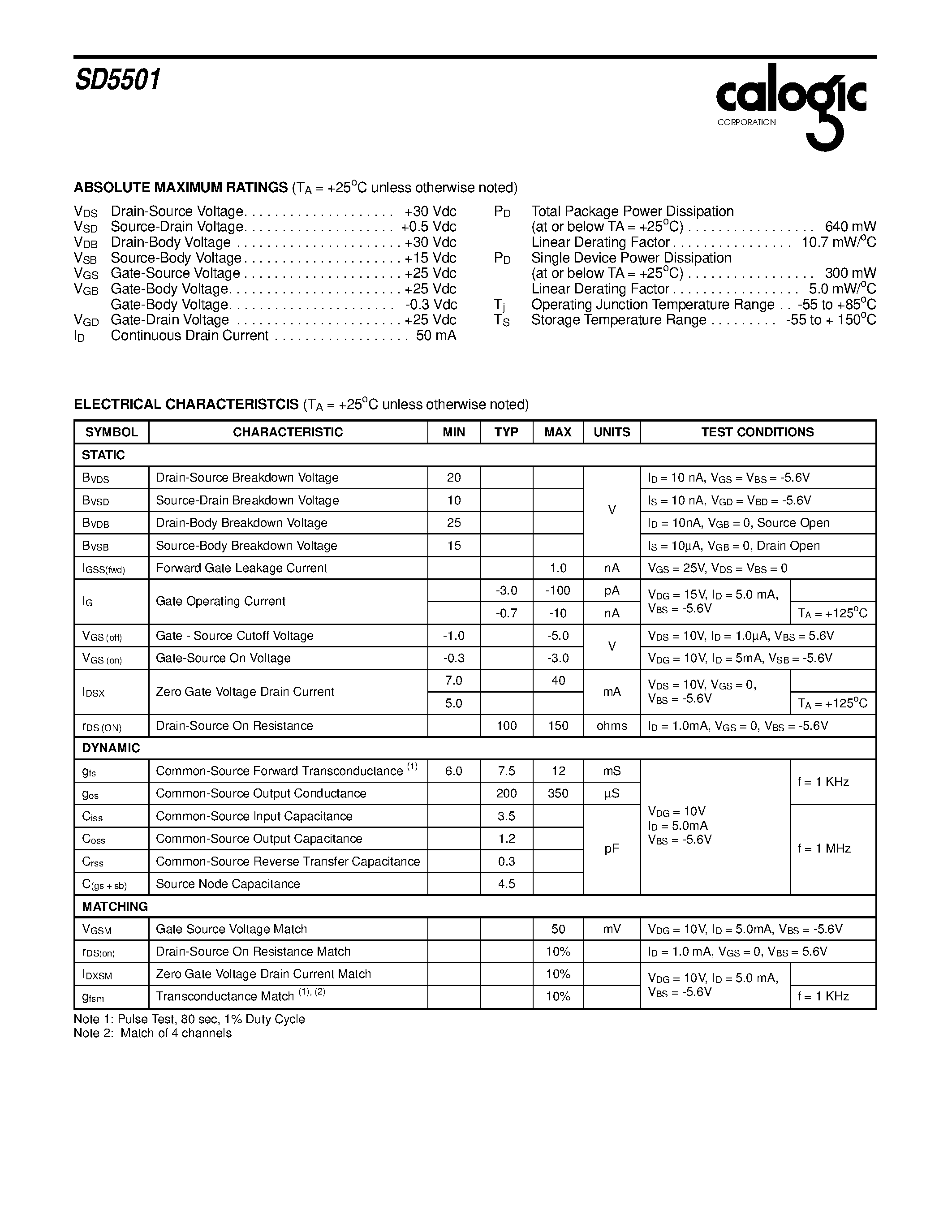 Datasheet XSD5501 - N-Channel Depletion-Mode 4-Channel DMOS FET Array page 2