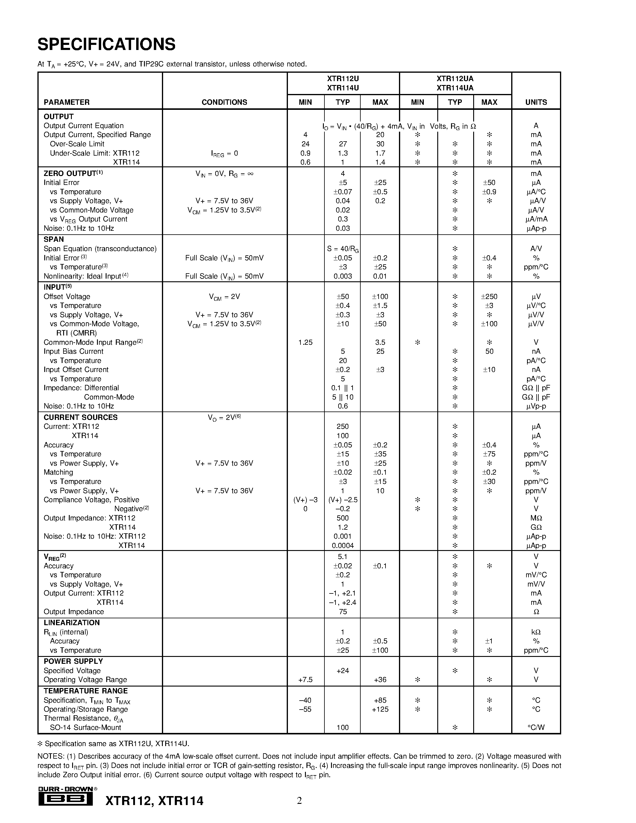 Datasheet XTR112 - 4-20mA CURRENT TRANSMITTERS with Sensor Excitation and Linearization page 2