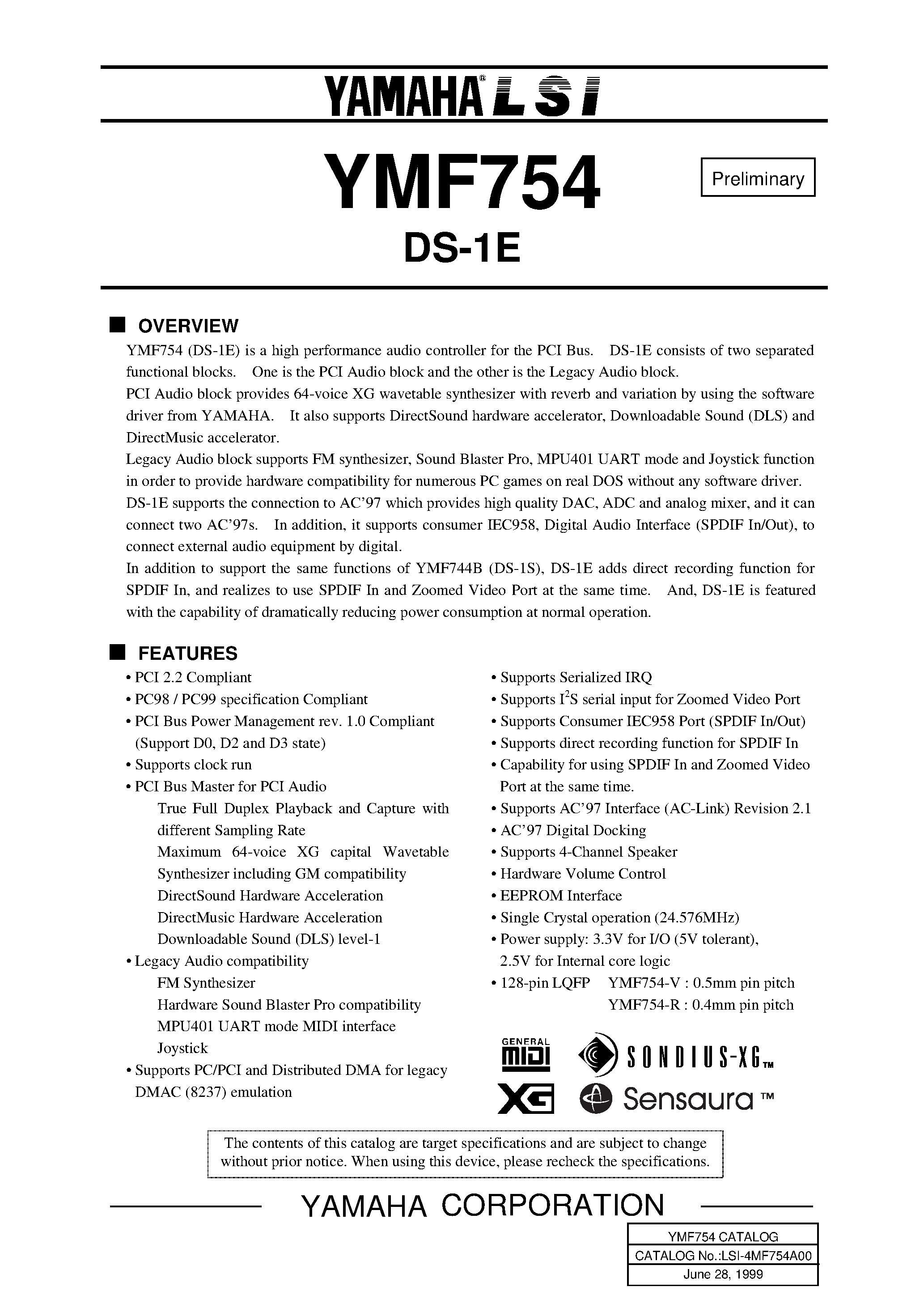 Даташит YMF754-R - DS-1E страница 1