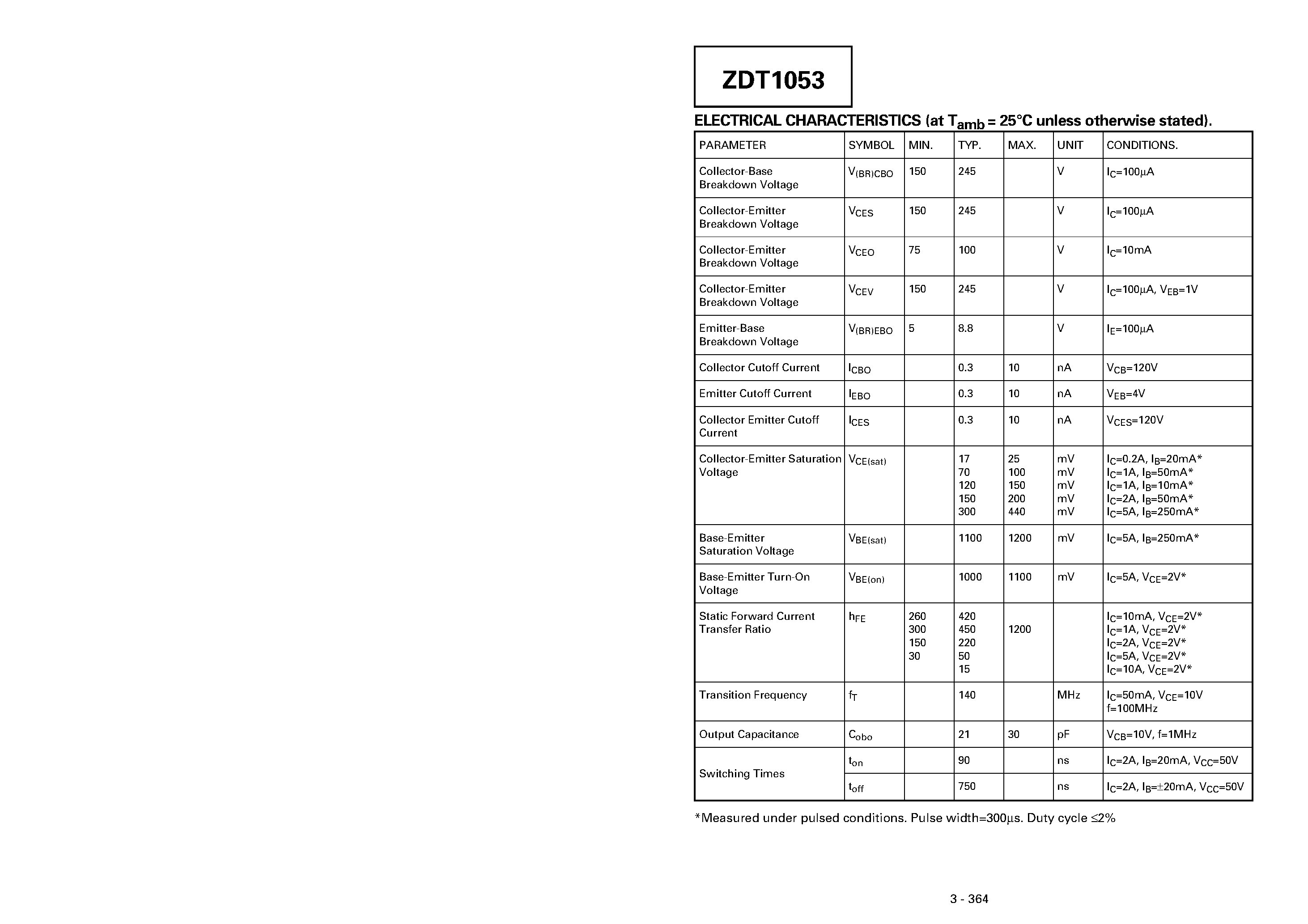 Даташит ZDT1053 - DUAL NPN MEDIUM POWER HIGH GAIN TRANSISTORS страница 2