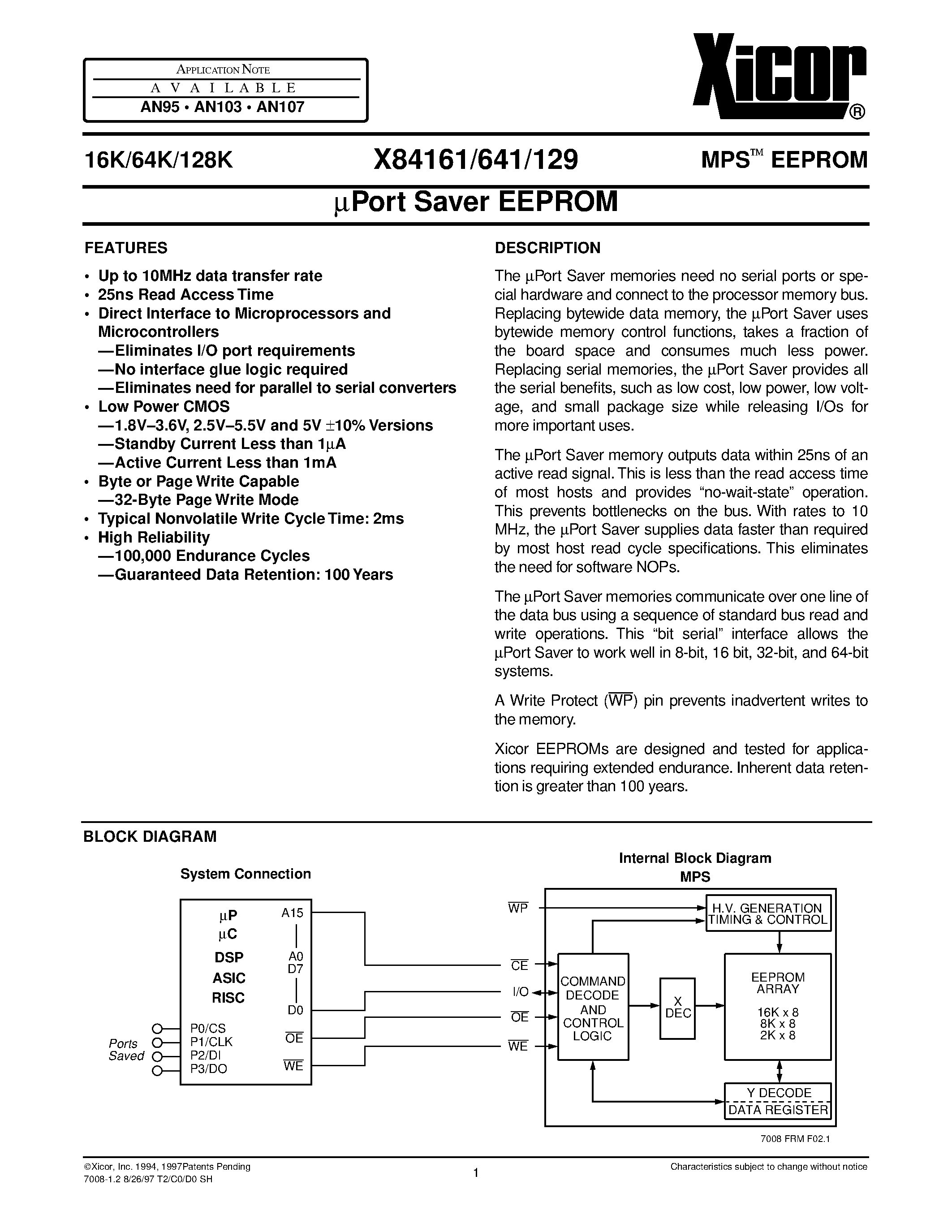 Datasheet X84161S8I-1.8 - uPort Saver EEPROM page 1