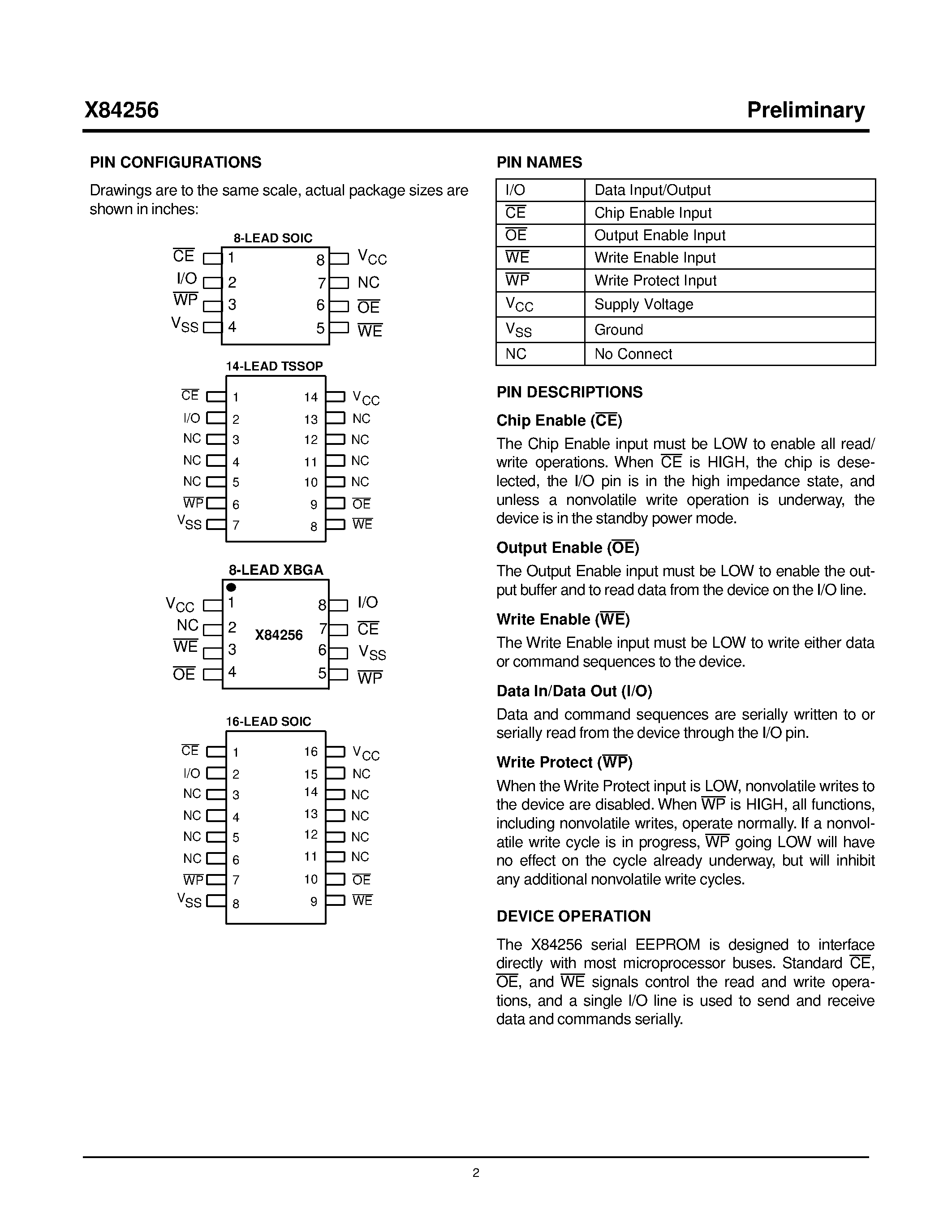 Datasheet X84256S16-1.8 - UPort Saver EEPROM page 2