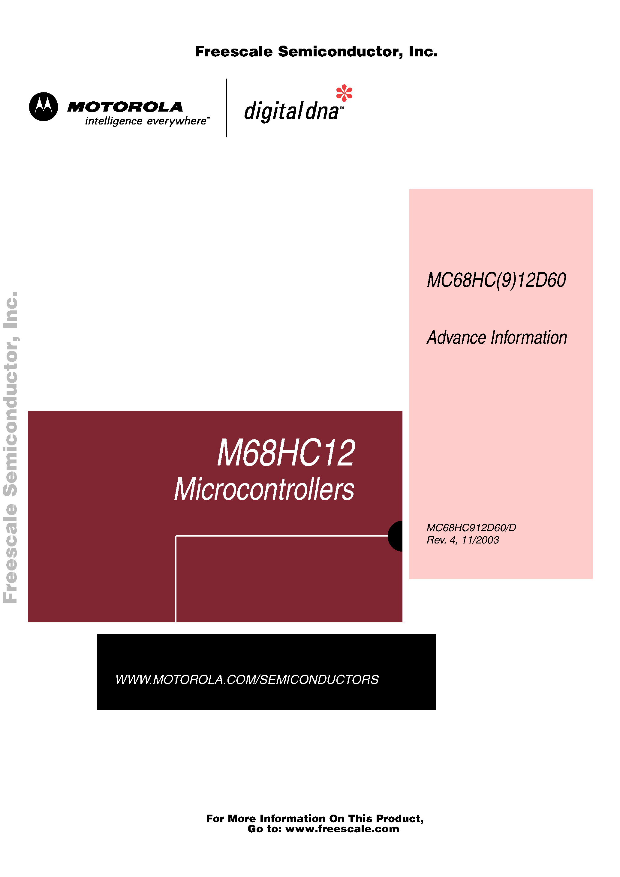 Даташит XC68HC912D60PV8 - Advance Information - Rev 4.0 страница 1