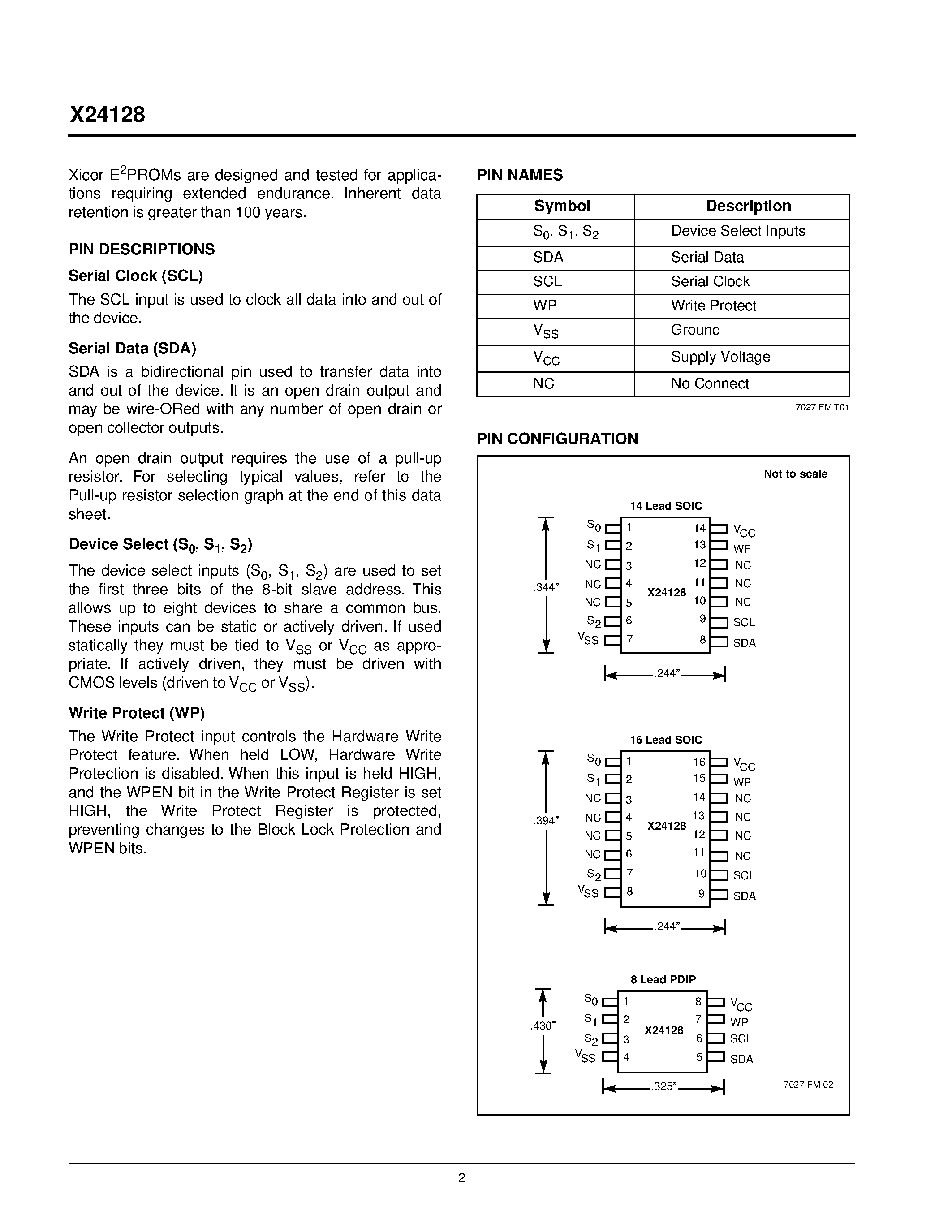 Datasheet X24128P-2.5 - 400KHz 2-Wire Serial E2PROM with Block Lock page 2