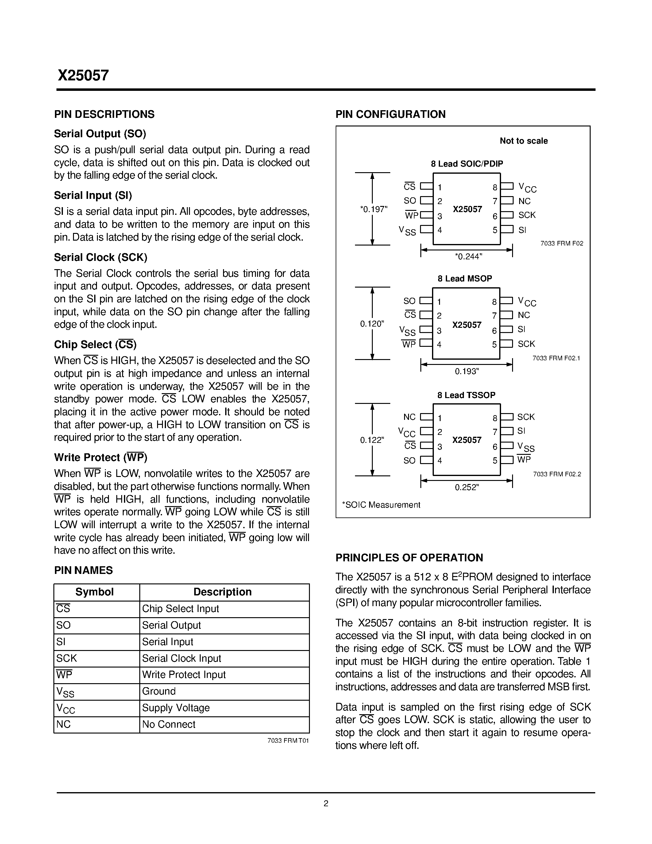 Datasheet X25057 - 5MHz Low Power SPI Serial E 2 PROM with IDLock Memory page 2