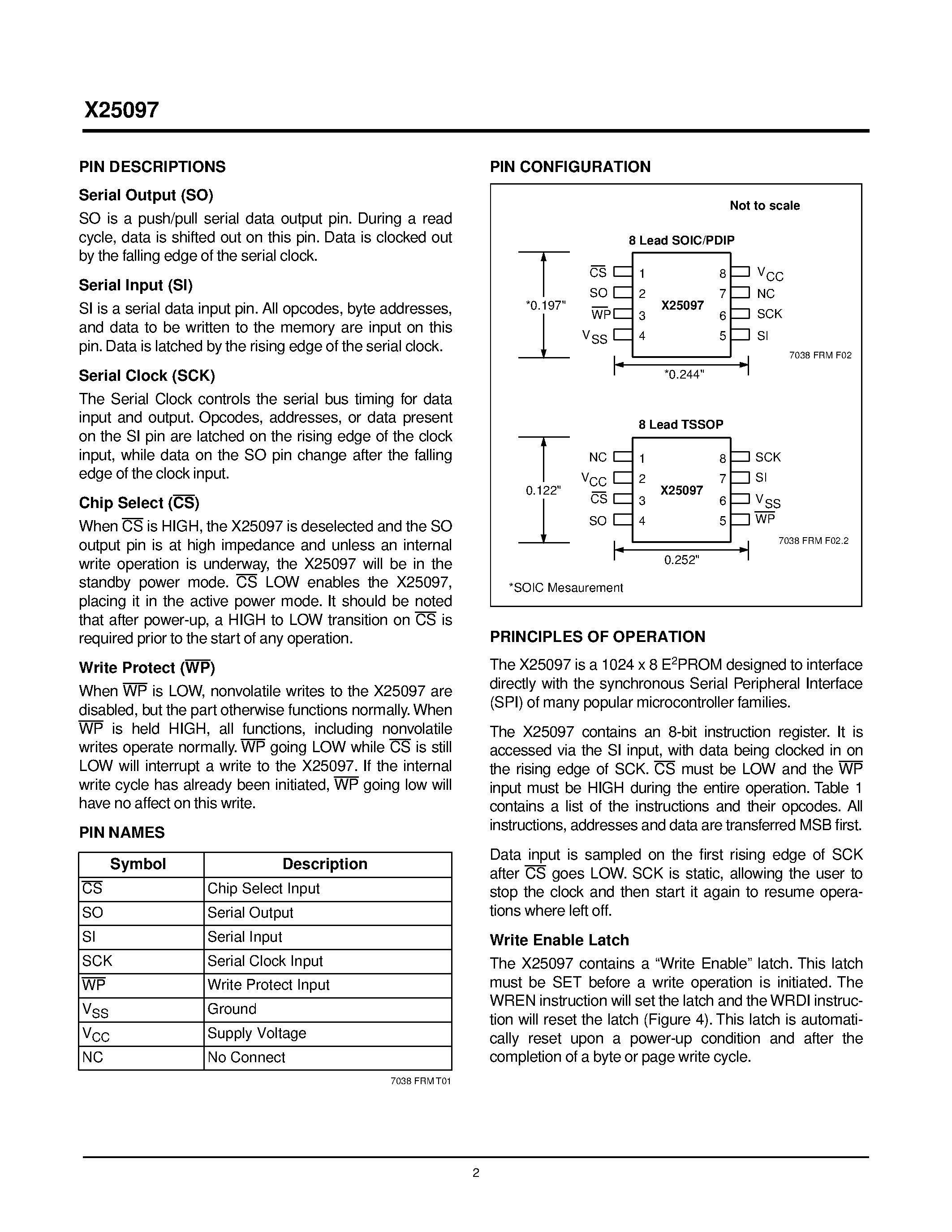 Datasheet X25097 - 5MHz Low Power SPI Serial E 2 PROM with IDLock TM Memory page 2