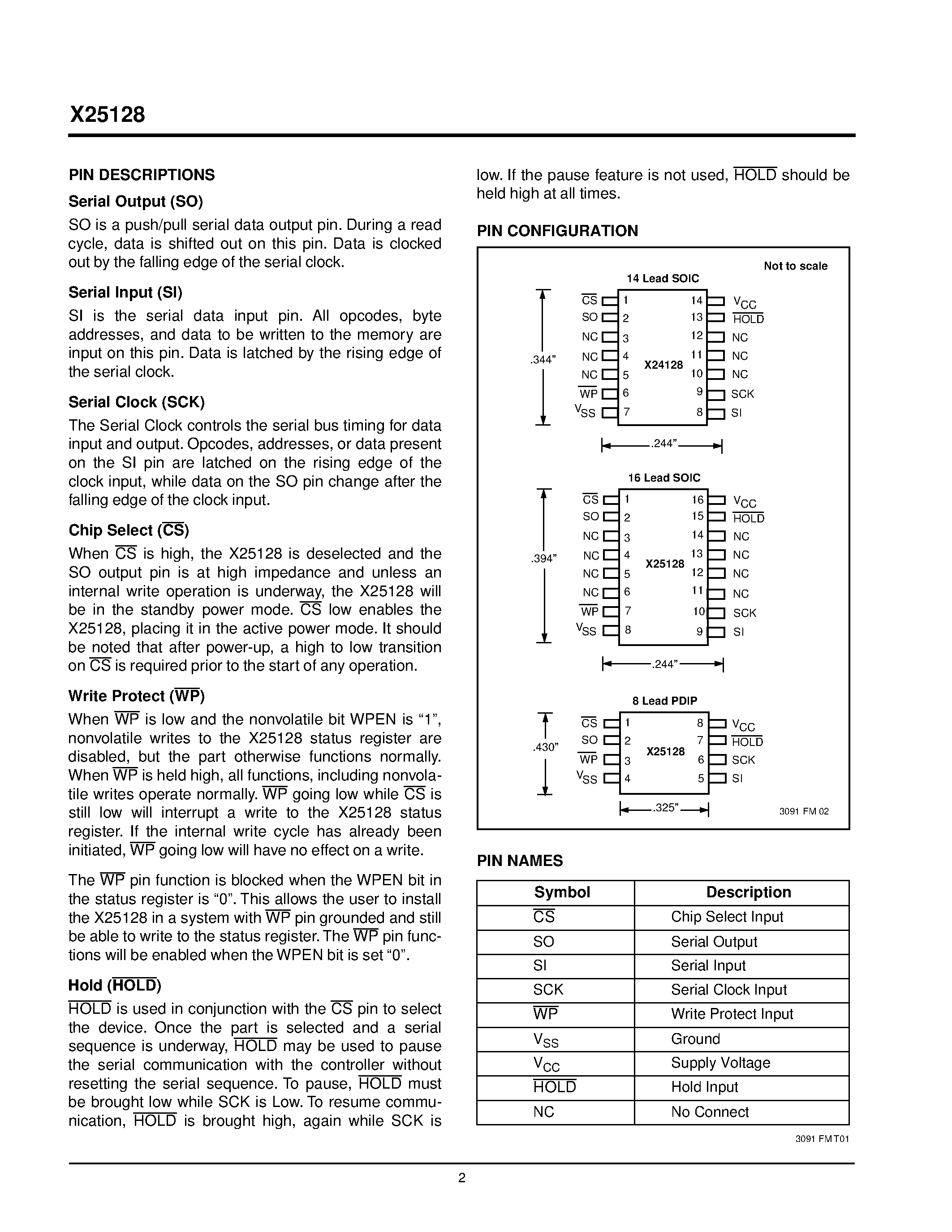 Datasheet X25128P-2.7 - SPI Serial E 2 PROM with Block Lock TM Protection page 2