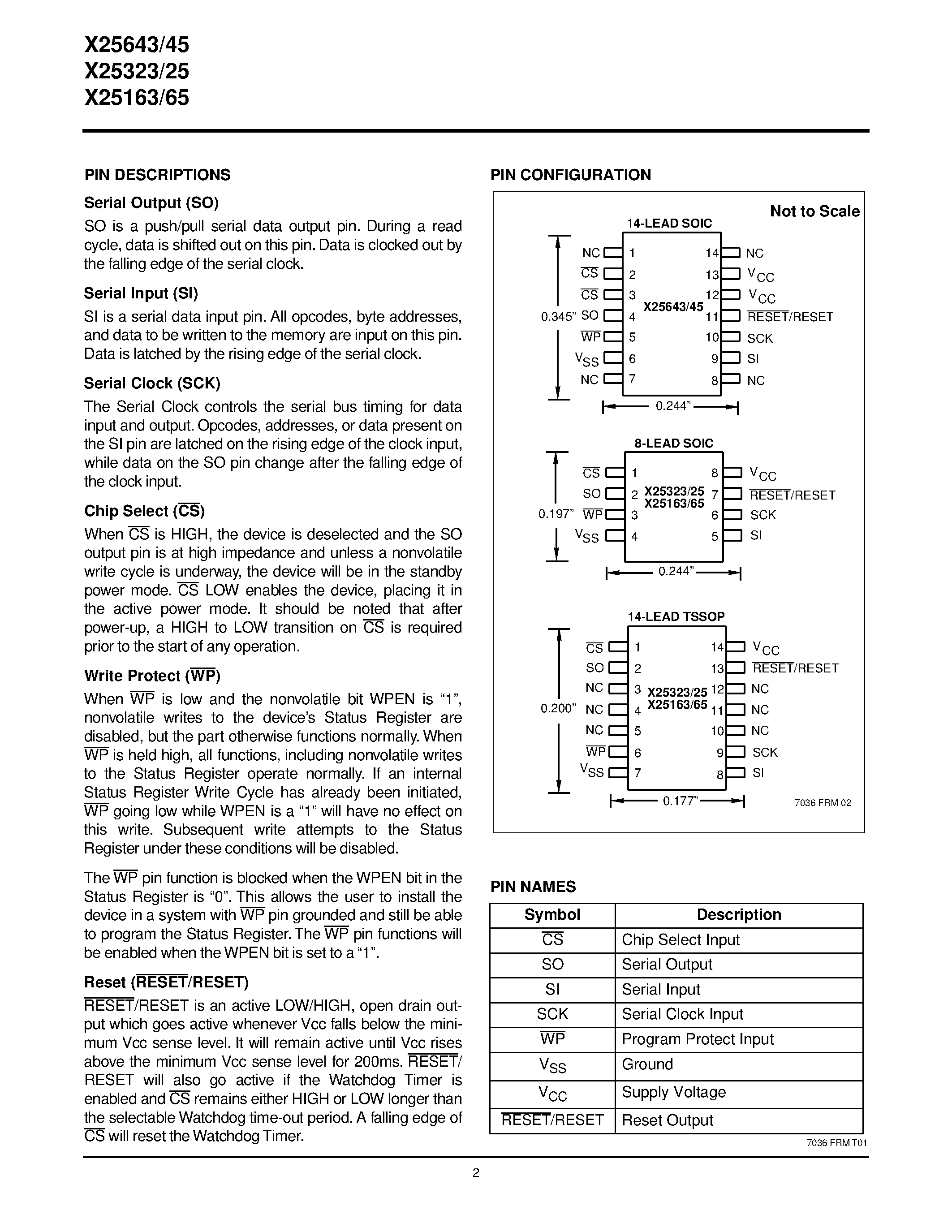 Datasheet X25163S14I-2.7 - Programmable Watchdog Timer & V CC Supervisory Circuit w/Serial E 2 PROM page 2