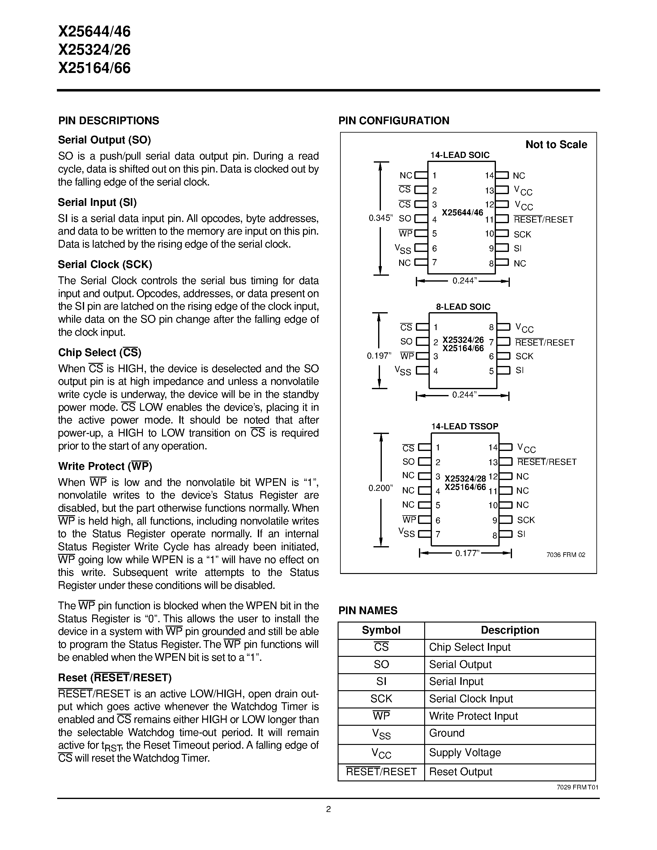 Datasheet X25164S14-2.7 - Programmable Watchdog Timer w/Serial E 2 PROM page 2