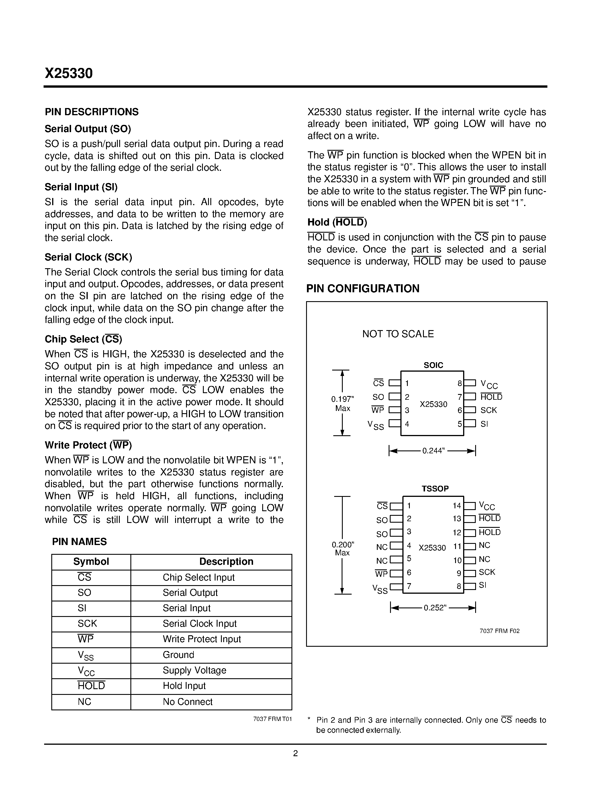 Datasheet X25330V14I-2.5 - 5MHz SPI Serial E 2 PROM with Block Lock TM Protection page 2