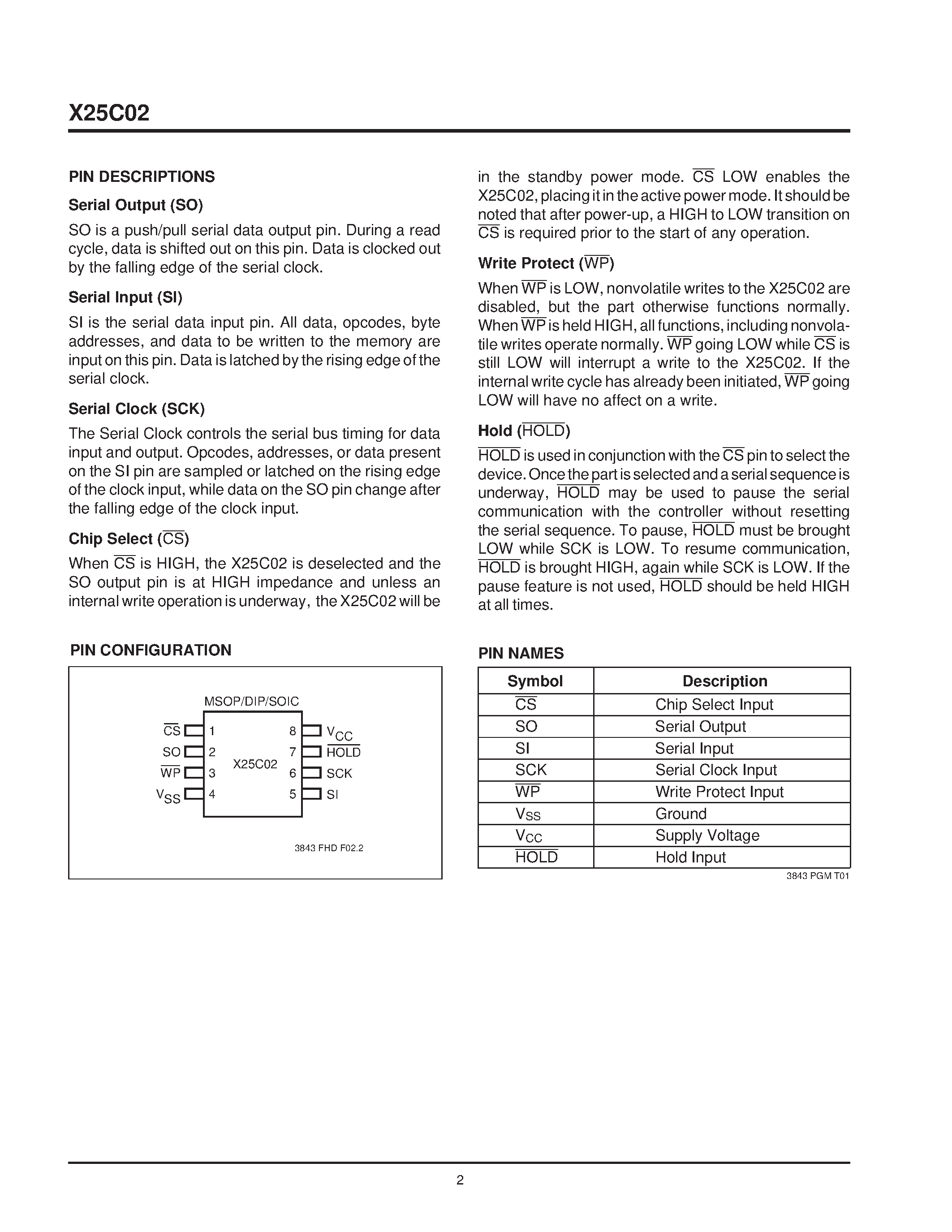 Даташит X25C02 - SPI Serial E2PROM страница 2