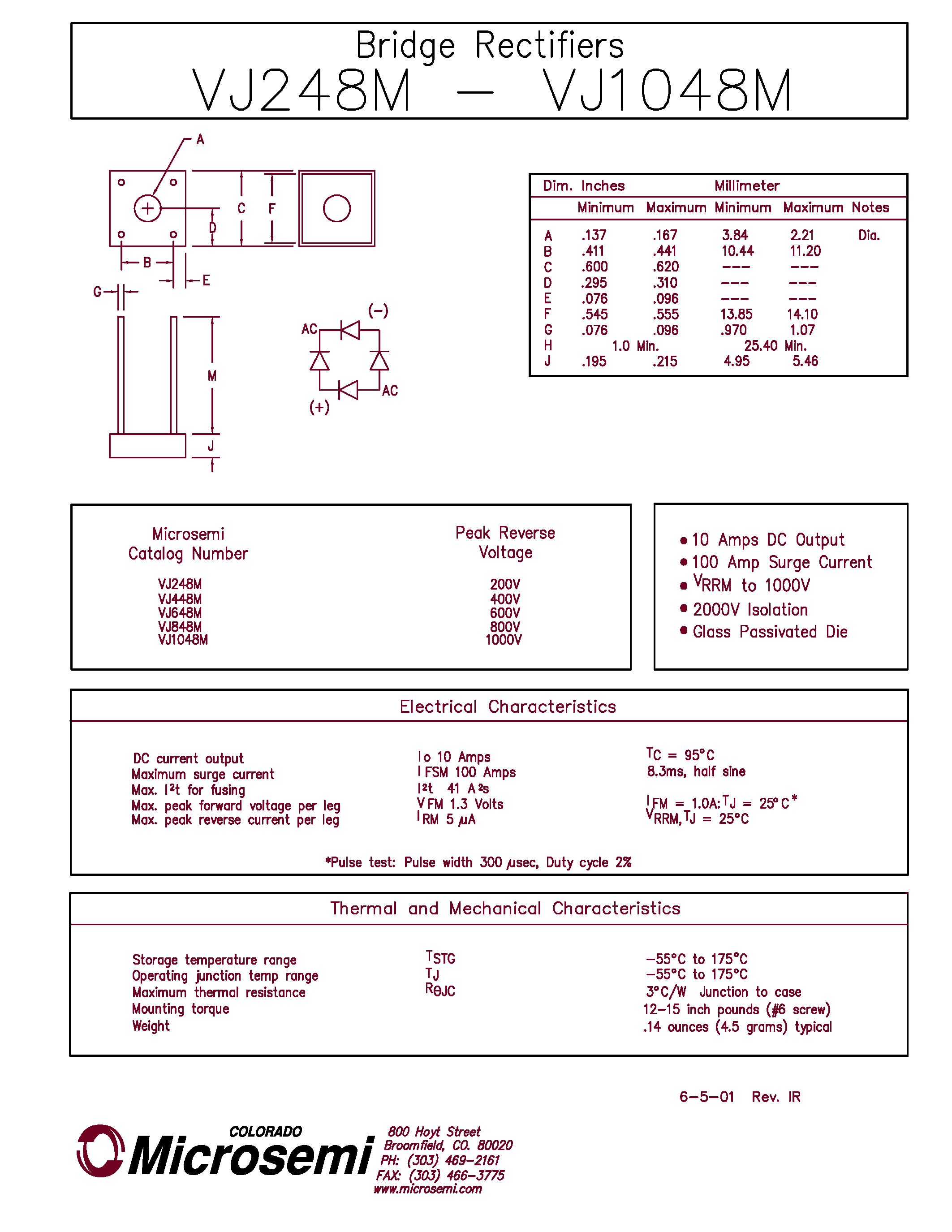 Datasheet VJ1048M - Bridge Rectifiers page 1