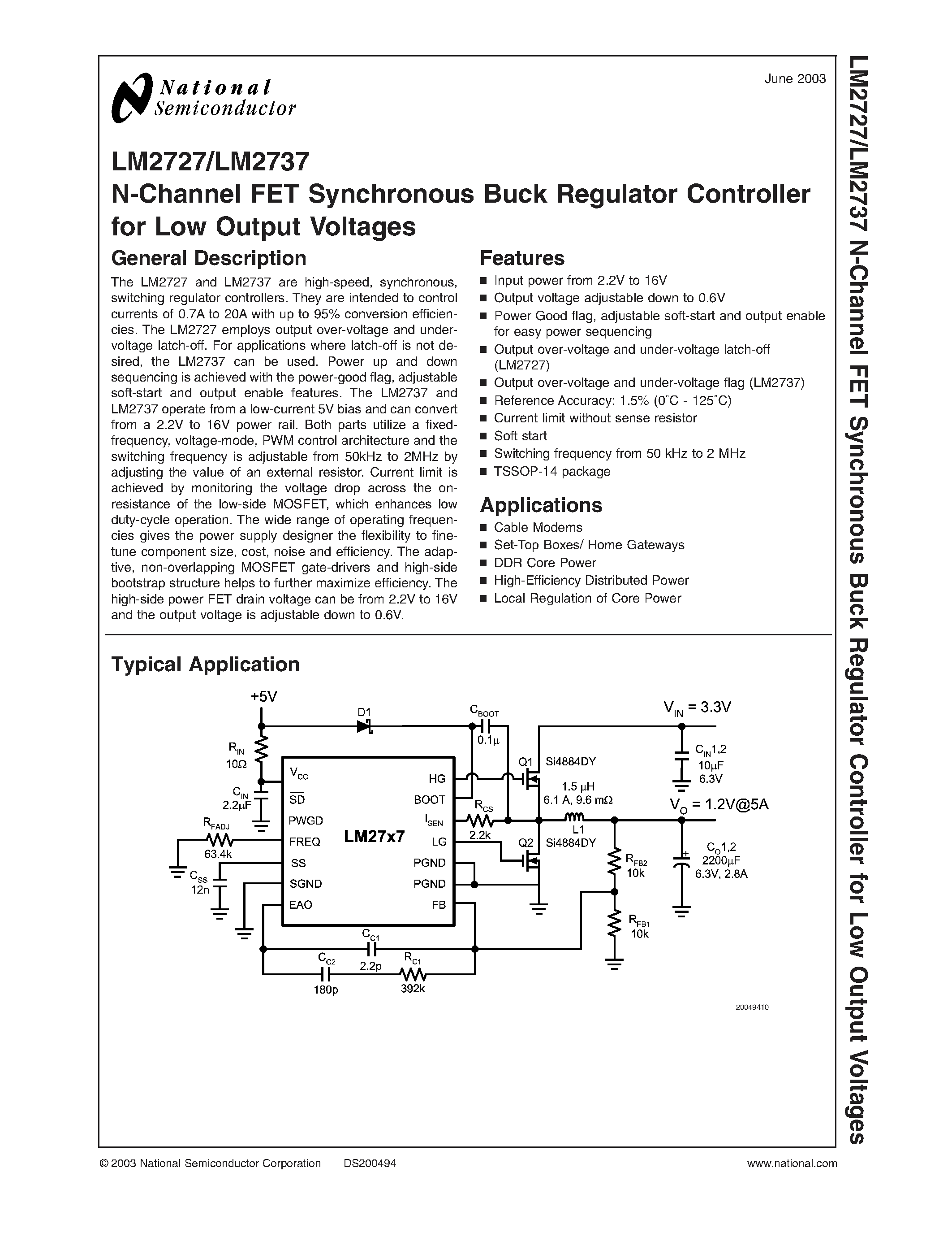 Даташит VJ1206A100KXX - N-Channel FET Synchronous Buck Regulator Controller for Low Output Voltages страница 1