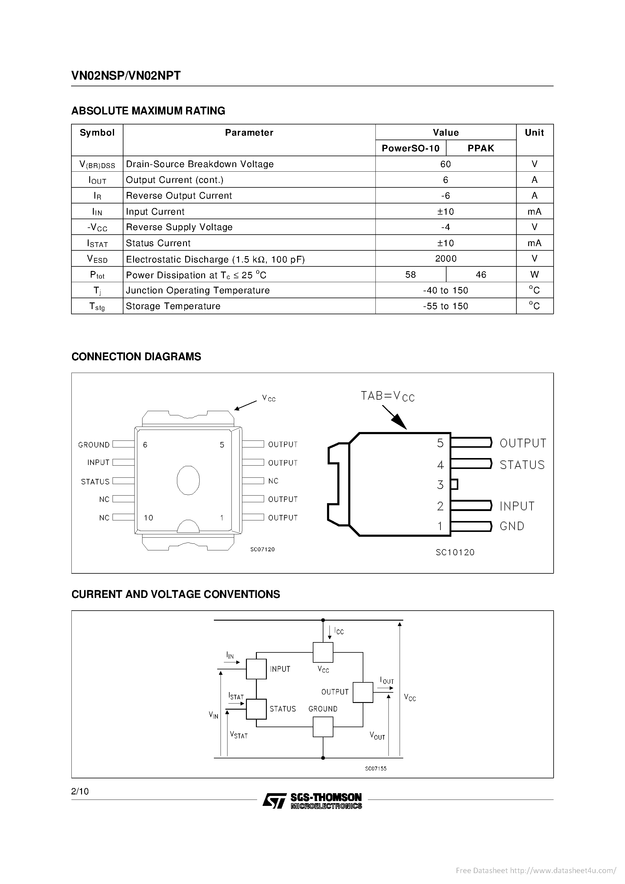 Даташит VN02NPT - HIGH SIDE SMART POWER SOLID STATE RELAY страница 2