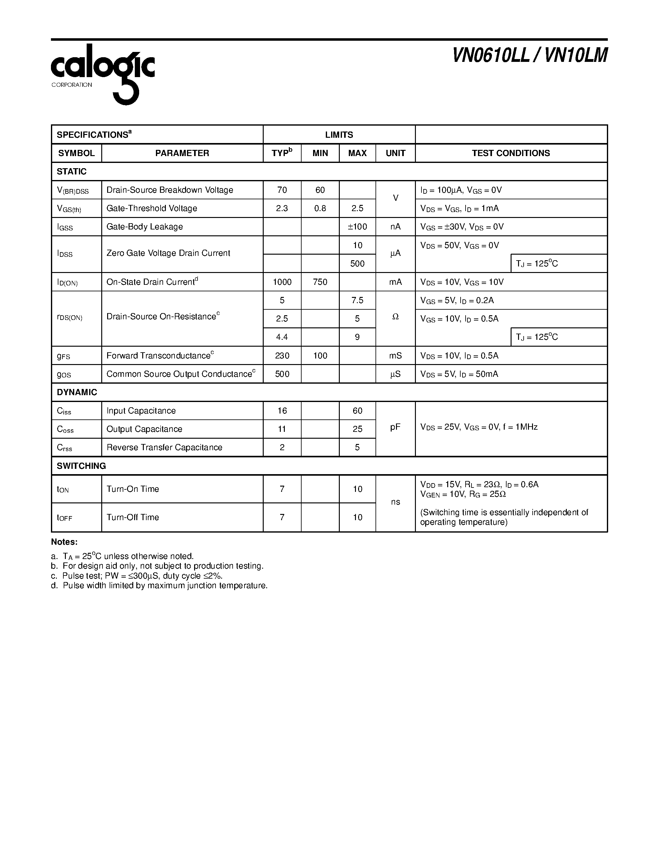 Даташит VN10LM - N-Channel Enhancement-Mode MOS Transistors страница 2