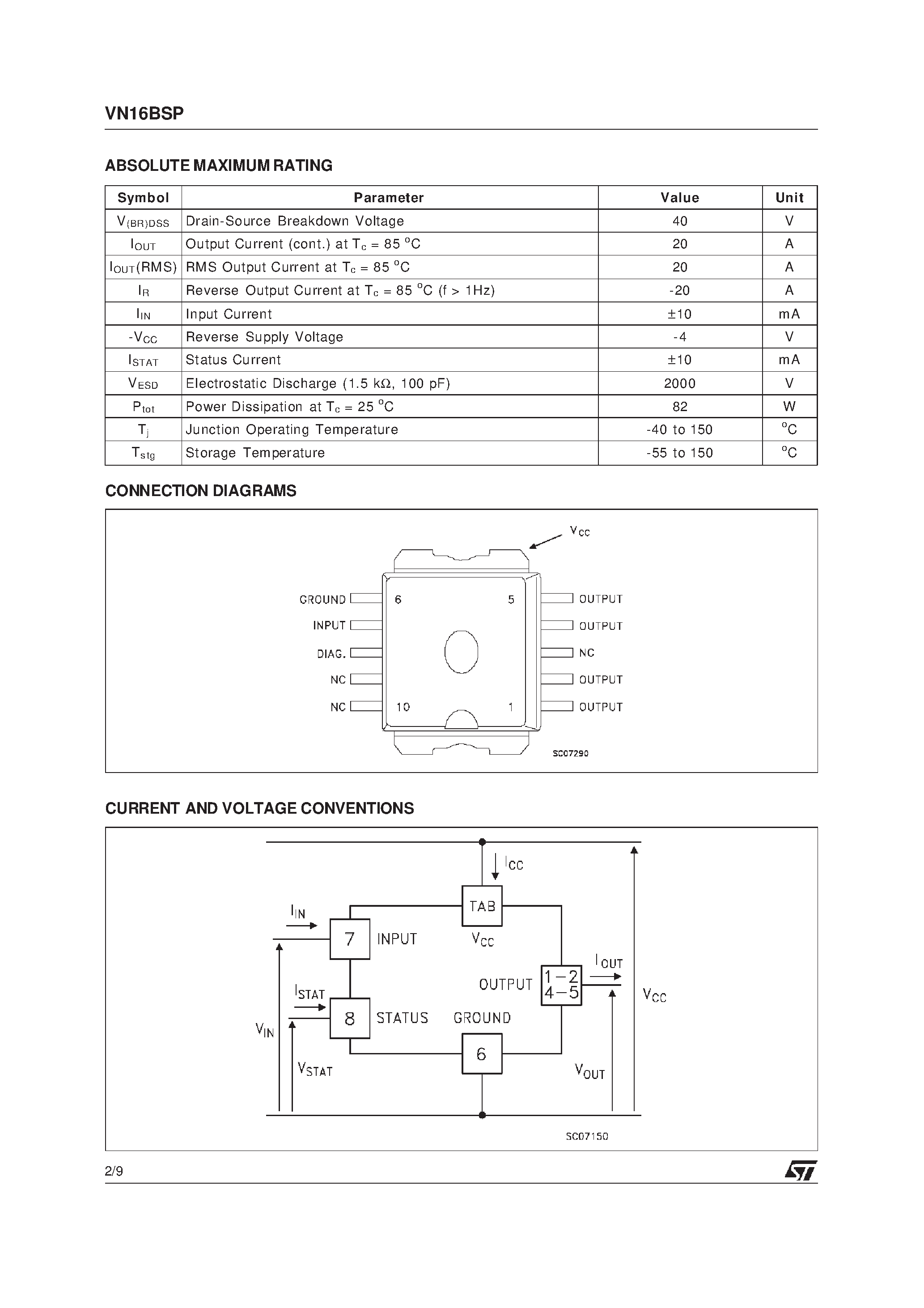 Даташит VN16BSP - ISO HIGH SIDE SMART POWER SOLID STATE RELAY страница 2