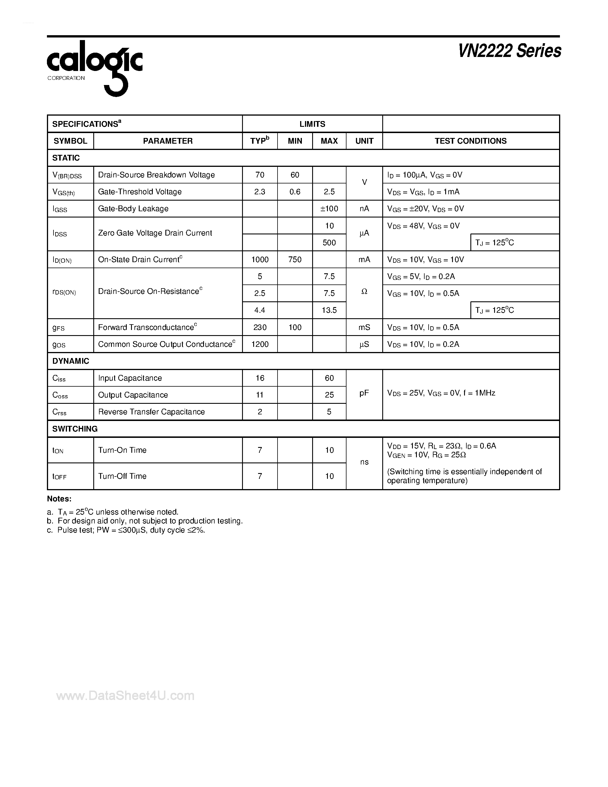 Даташит VN2222 - N-Channel Enhancement-Mode MOS Transistors страница 2