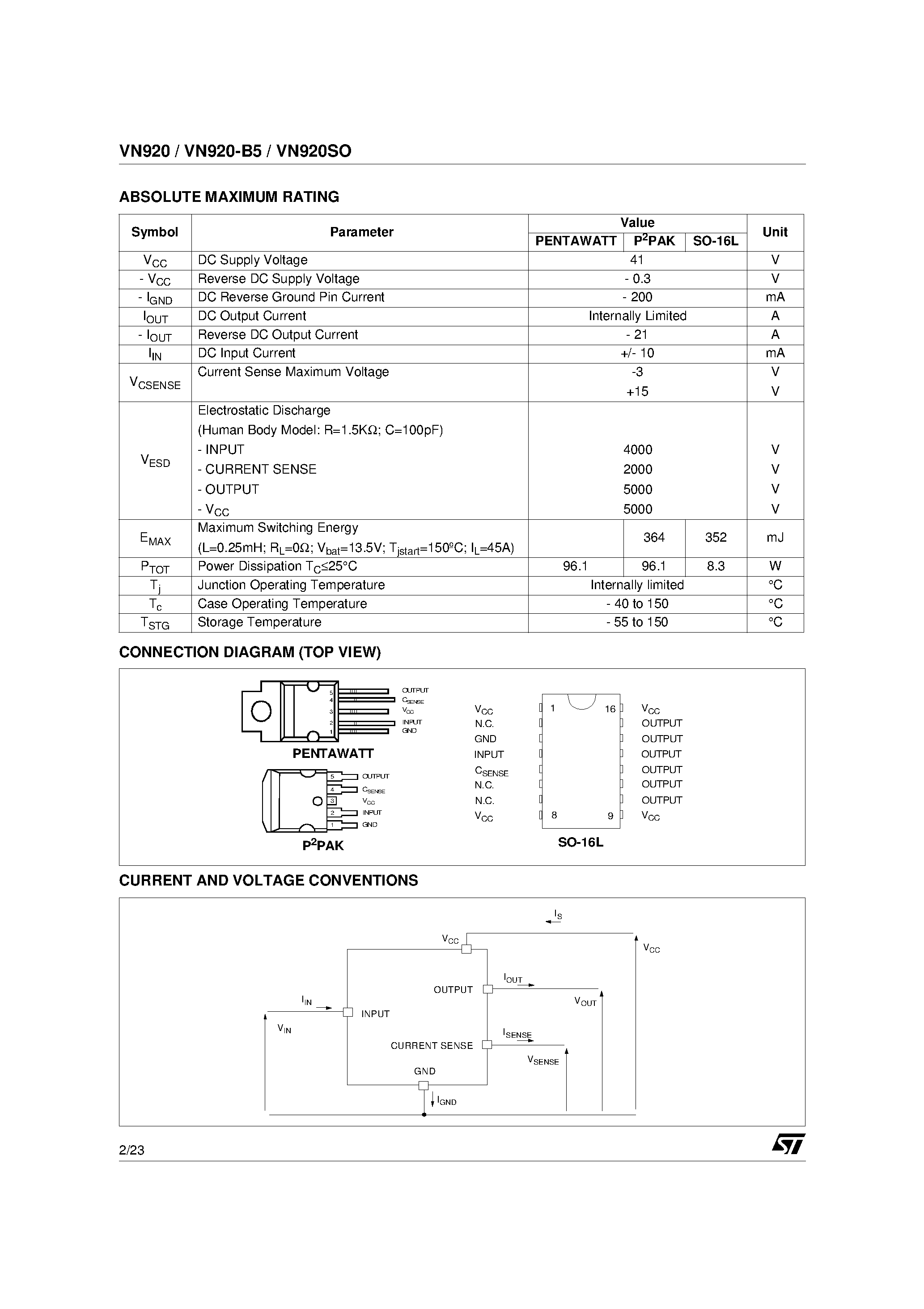 Даташит VN920-B513TR - SINGLE CHANNEL HIGH SIDE SOLID STATE RELAY страница 2