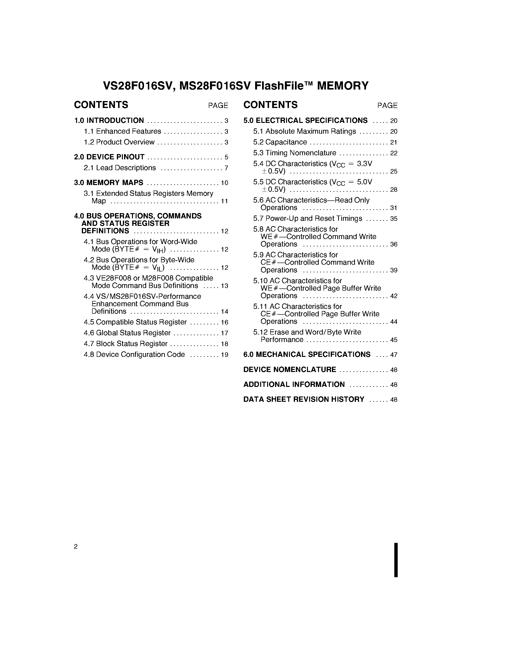 Даташит VS28F016SV - 16-Mbit (1-Mbit x 16/ 2-Mbit x 8) FlashFileTM MEMORY страница 2