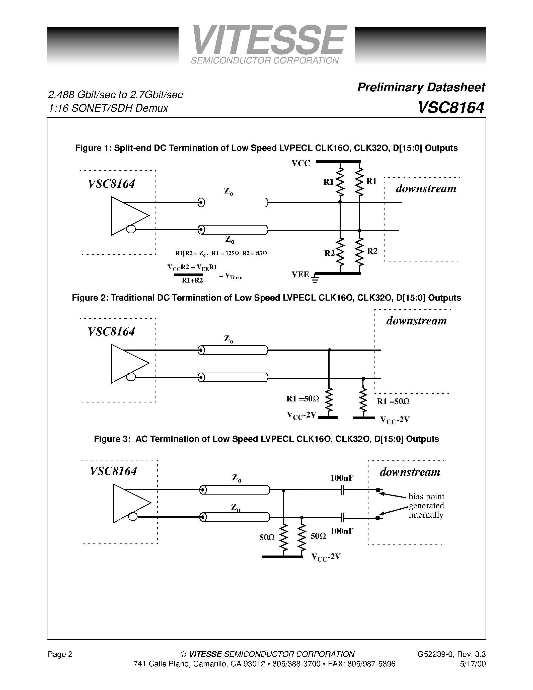 Даташит VSC8164 - 2.488 Gbit/sec to 2.7Gbit/sec 1:16 SONET/SDH Demux страница 2