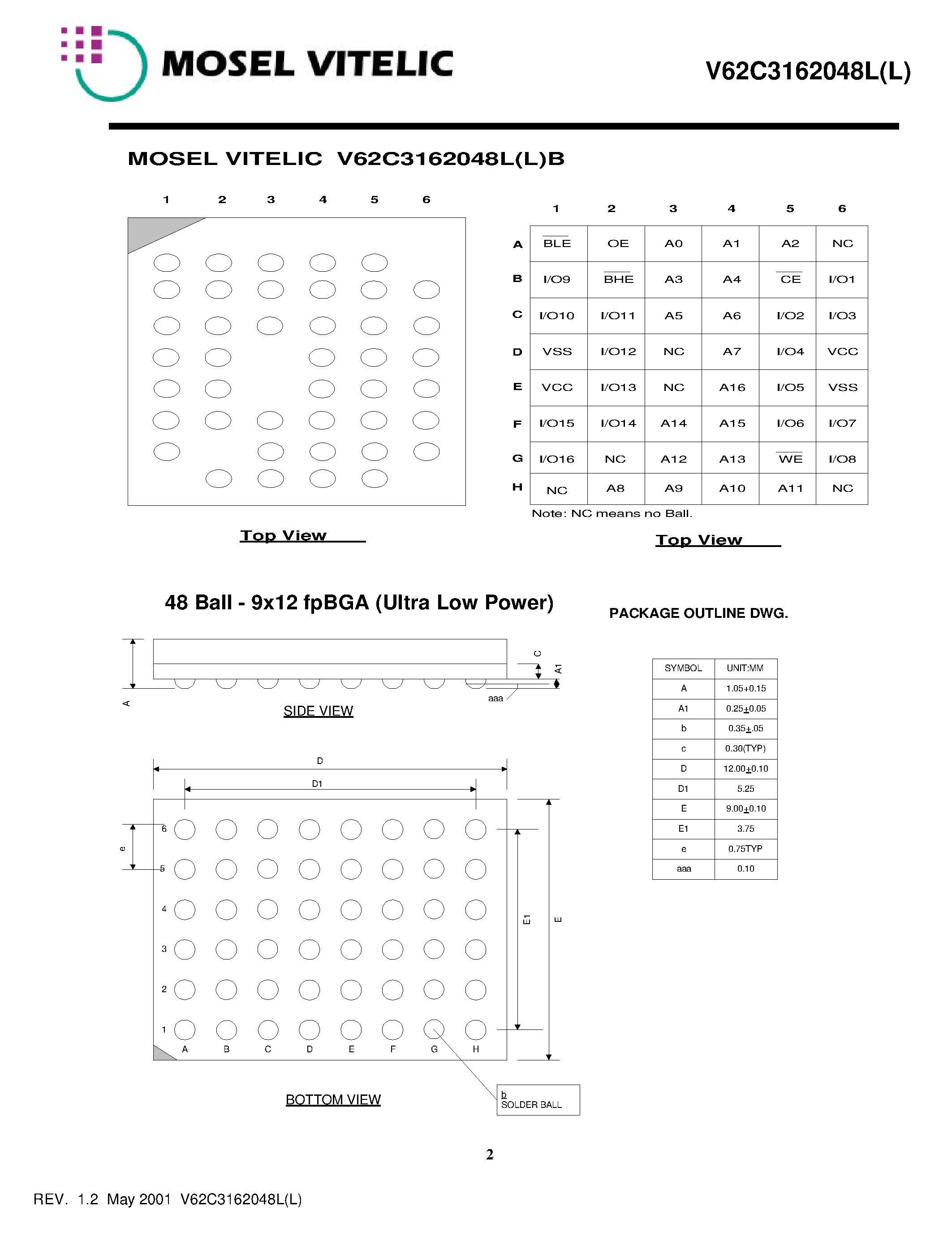 Datasheet V62C3162048L(L)-35B - Ultra Low Power 128K x 16 CMOS SRAM page 2