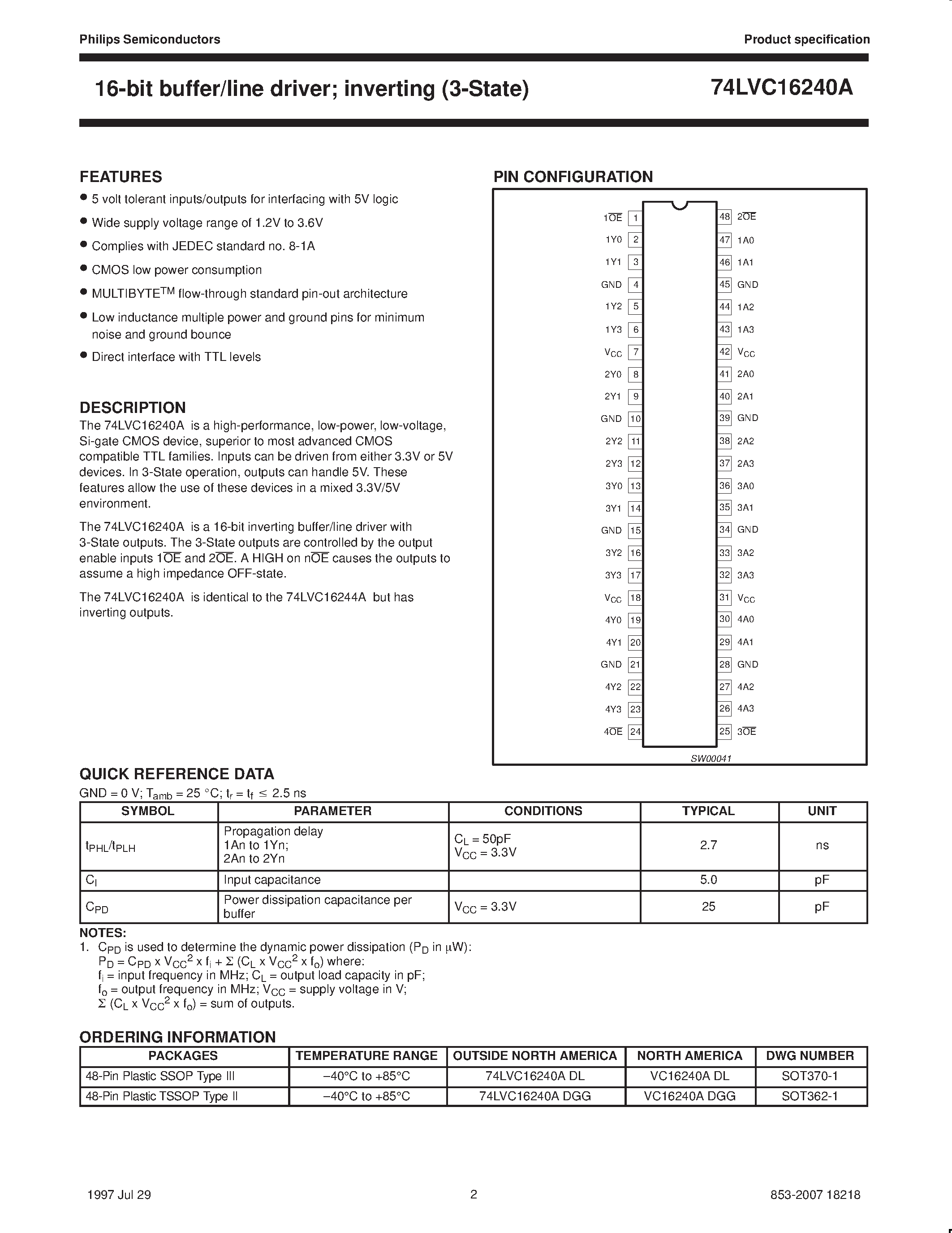 Datasheet VC16240ADGG - 16-bit buffer/line driver; inverting 3-State page 2