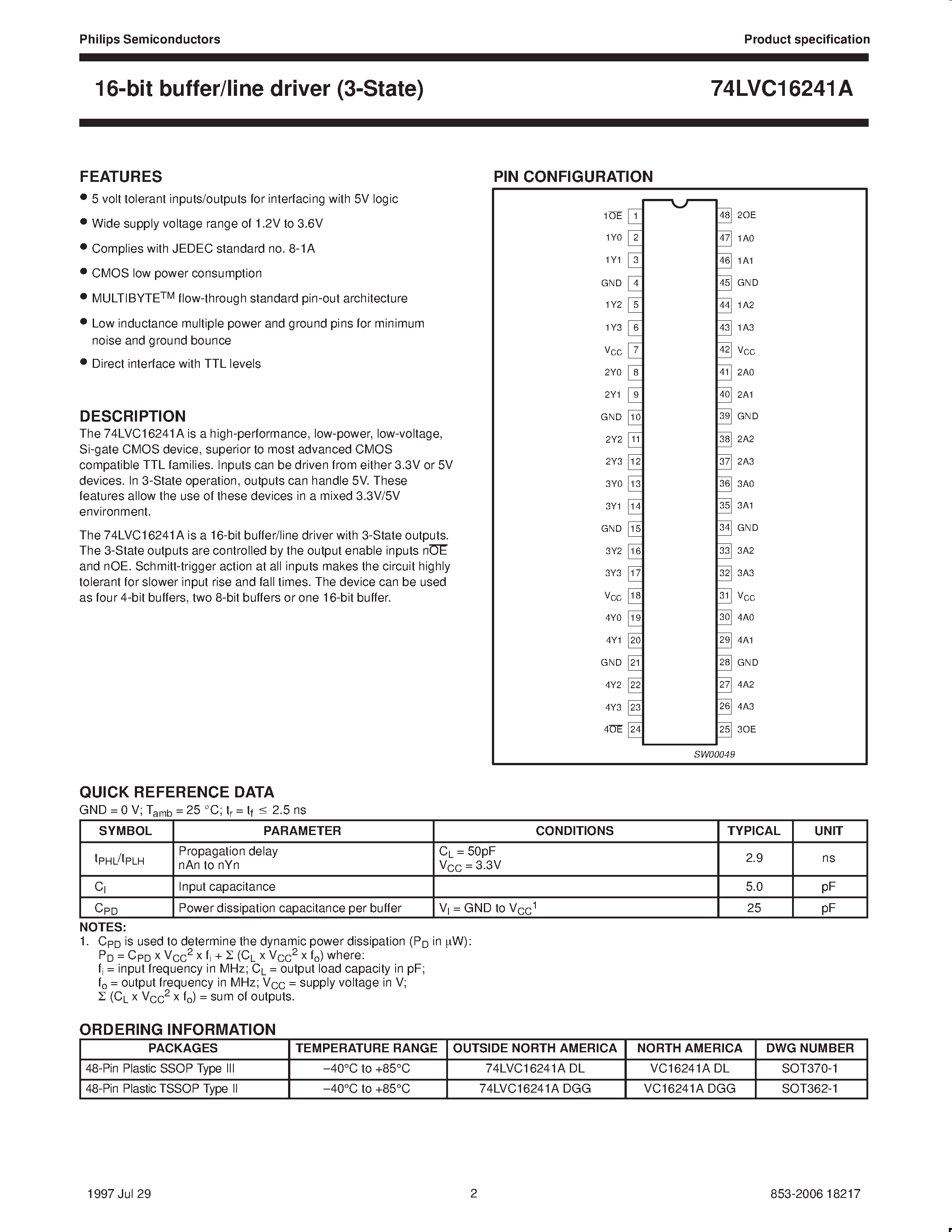 Datasheet VC16241ADGG - 16-bit buffer/line driver 3-State page 2