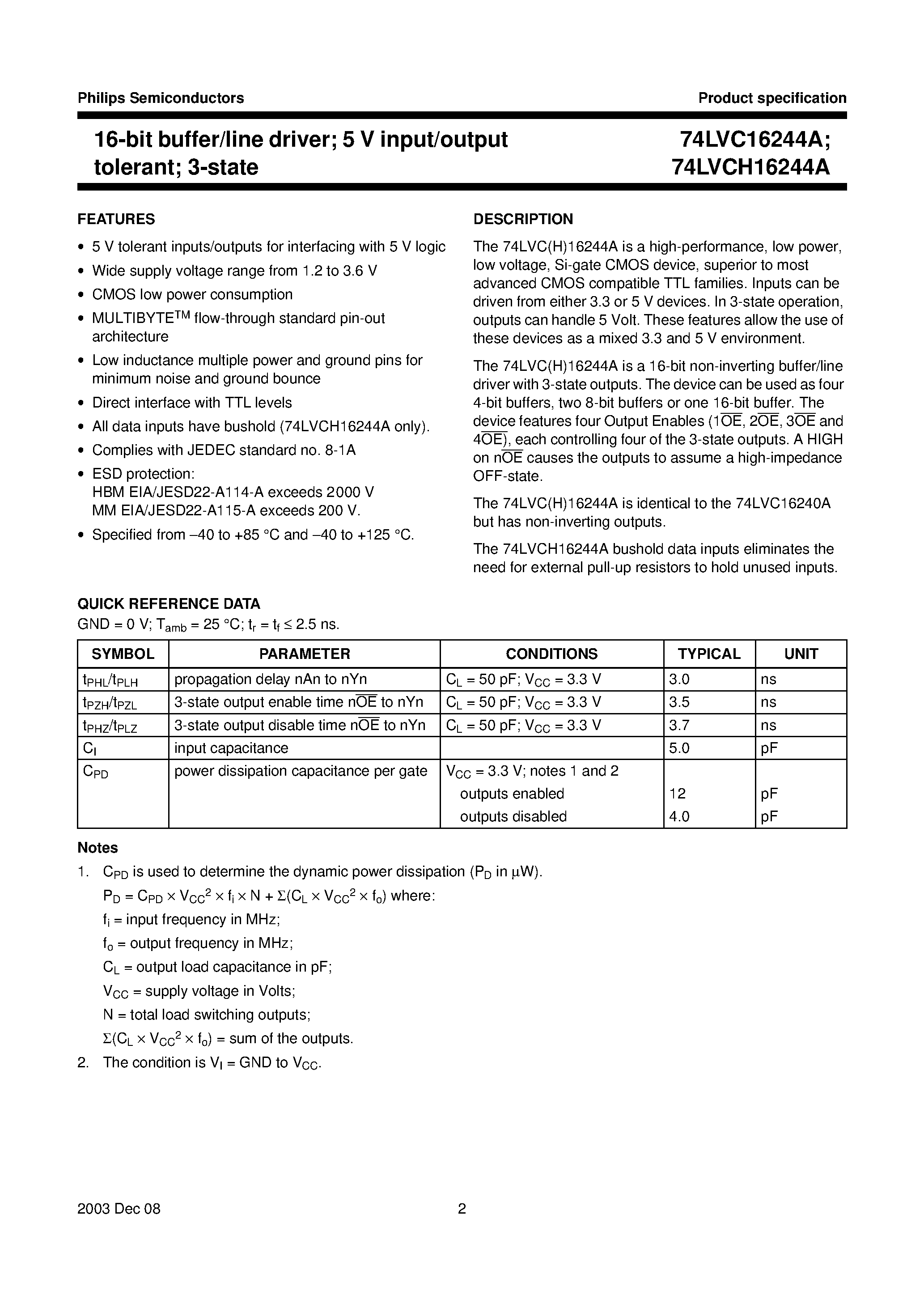 Datasheet VC16244ADGG - 16-bit buffer/line driver; 5V input/output tolerant 3-State page 2