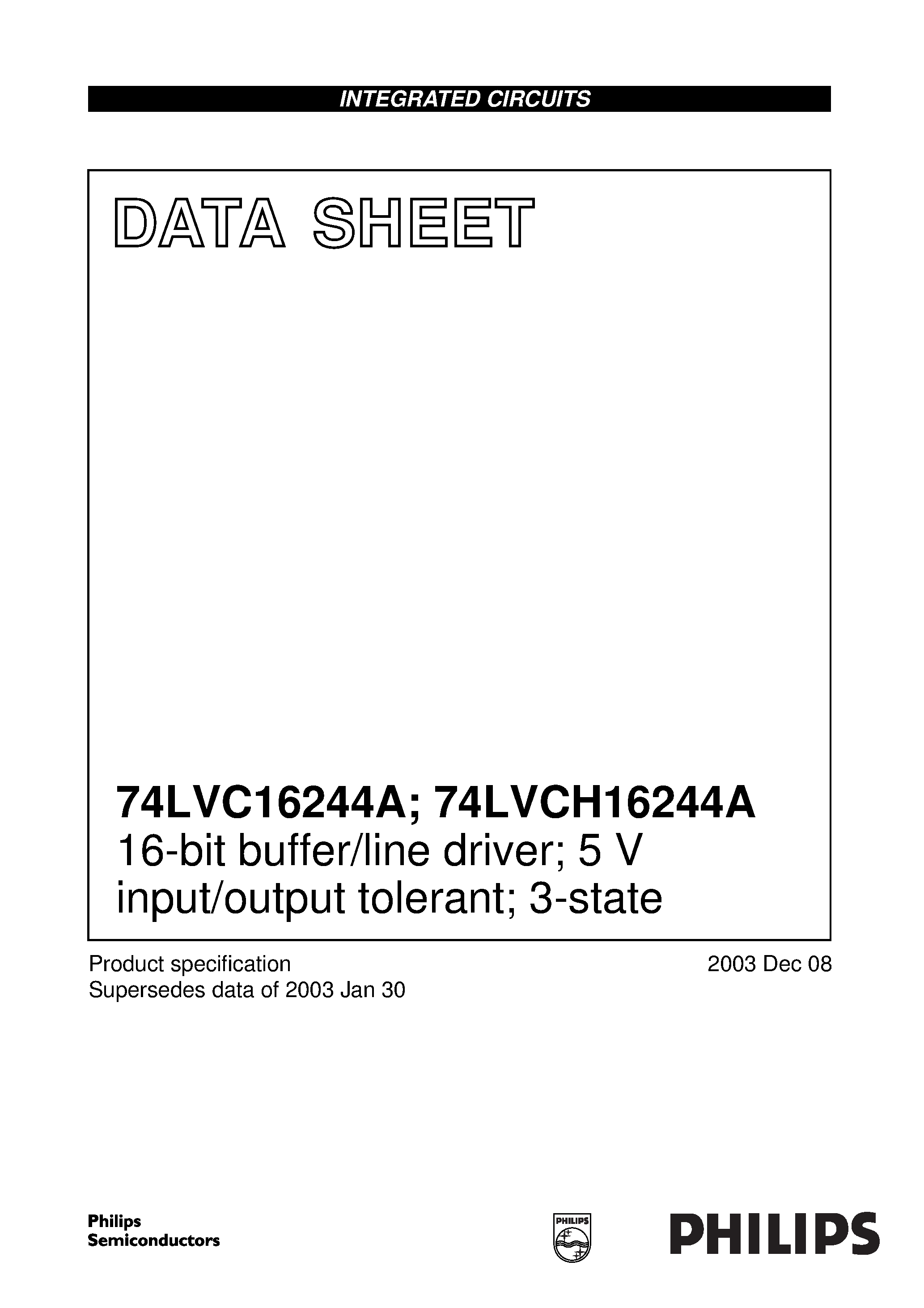 Datasheet VC16244ADL - 16-bit buffer/line driver; 5V input/output tolerant 3-State page 1