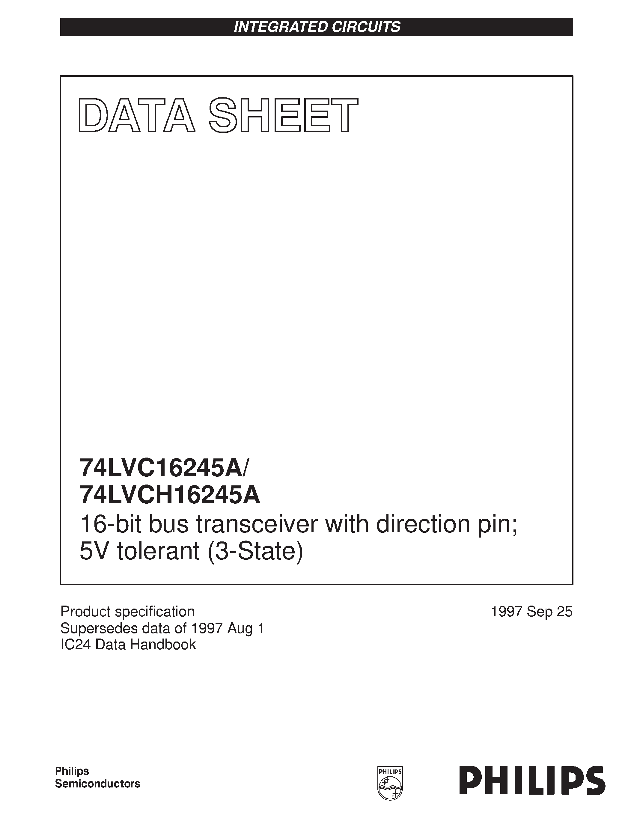 Datasheet VC16245ADGG - 16-bit bus transceiver with direction pin; 5V tolerant 3-State page 1