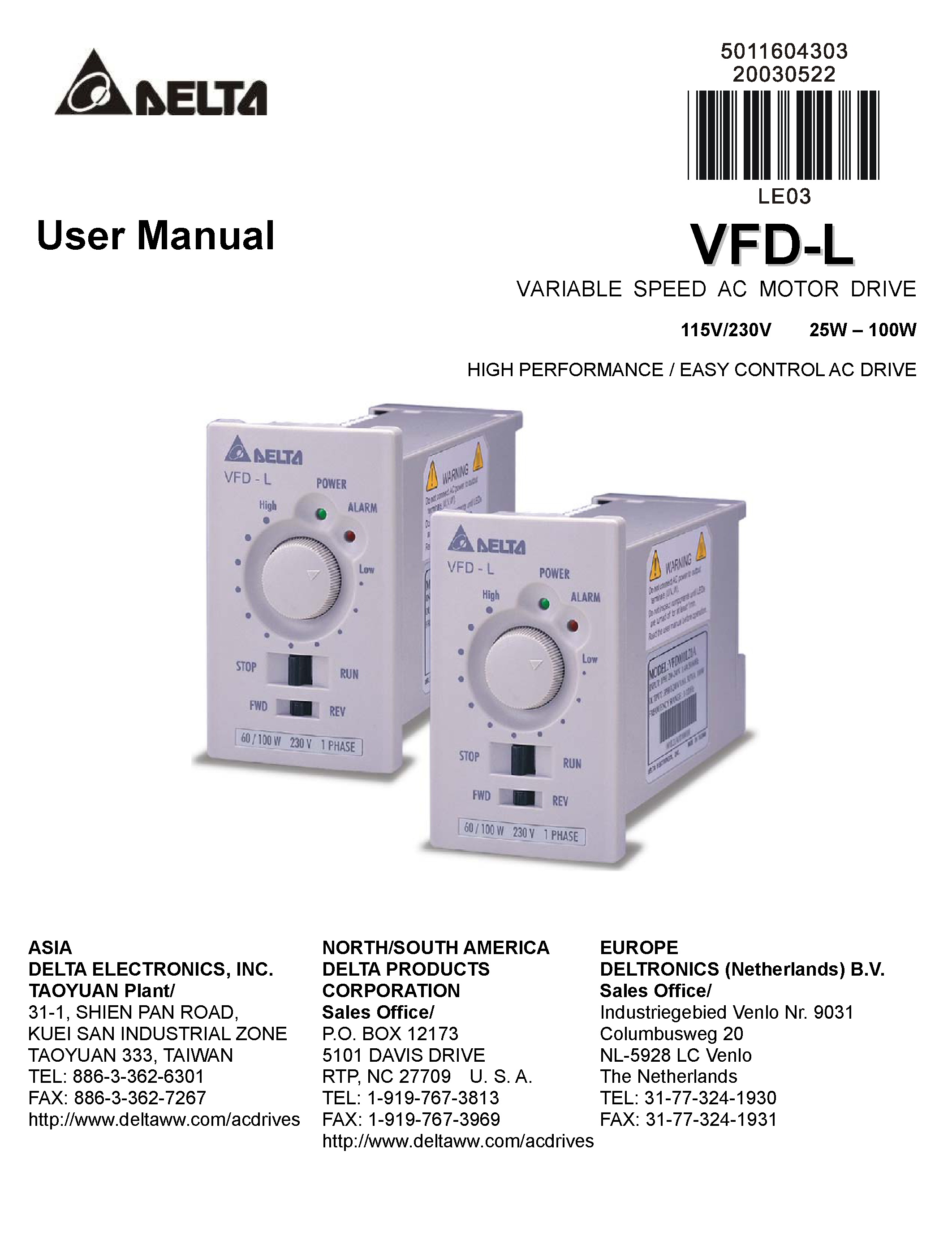 Datasheet VFD-L - User Manual page 1