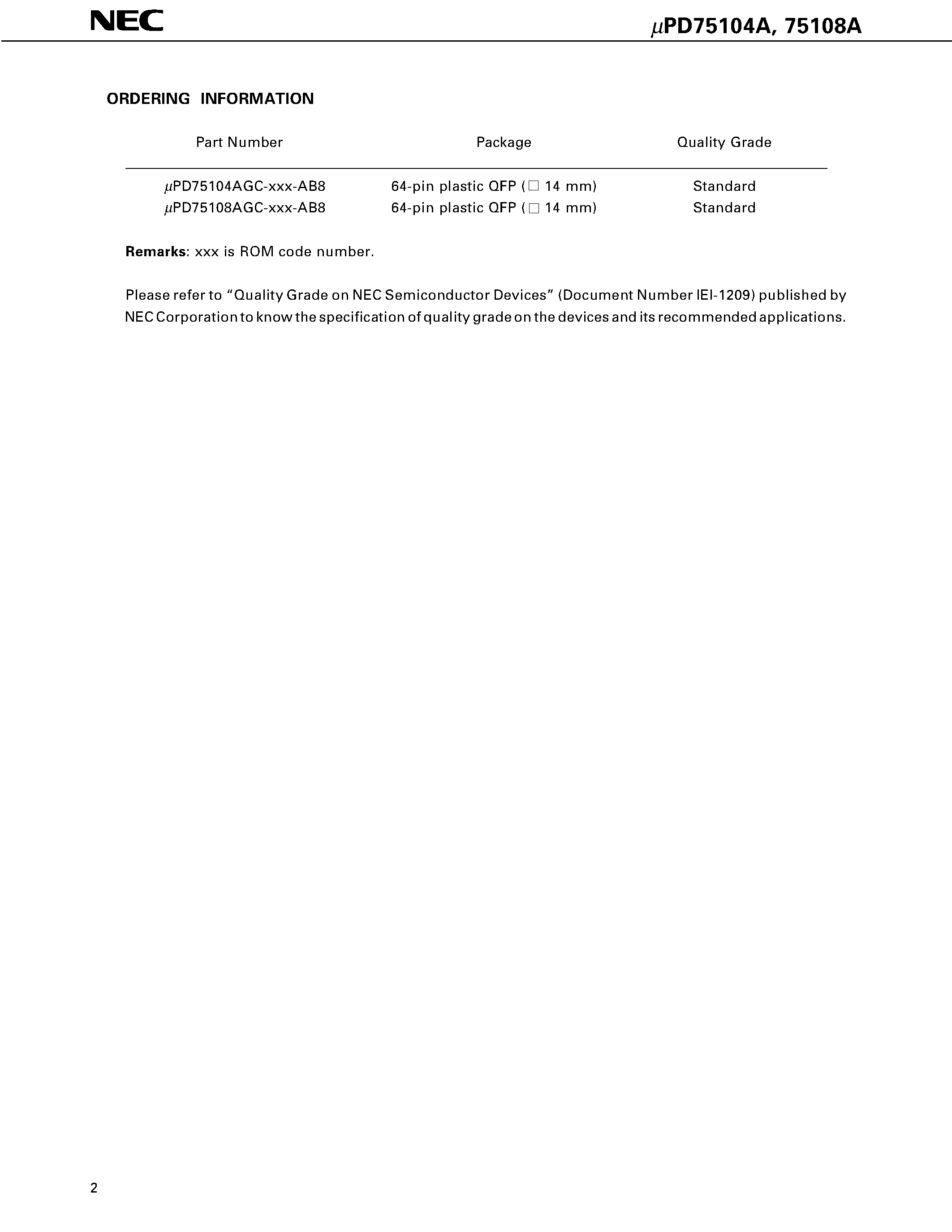 Datasheet UPD75104A - 4-BIT SINGLE-CHIP MICROCOMPUTER page 2