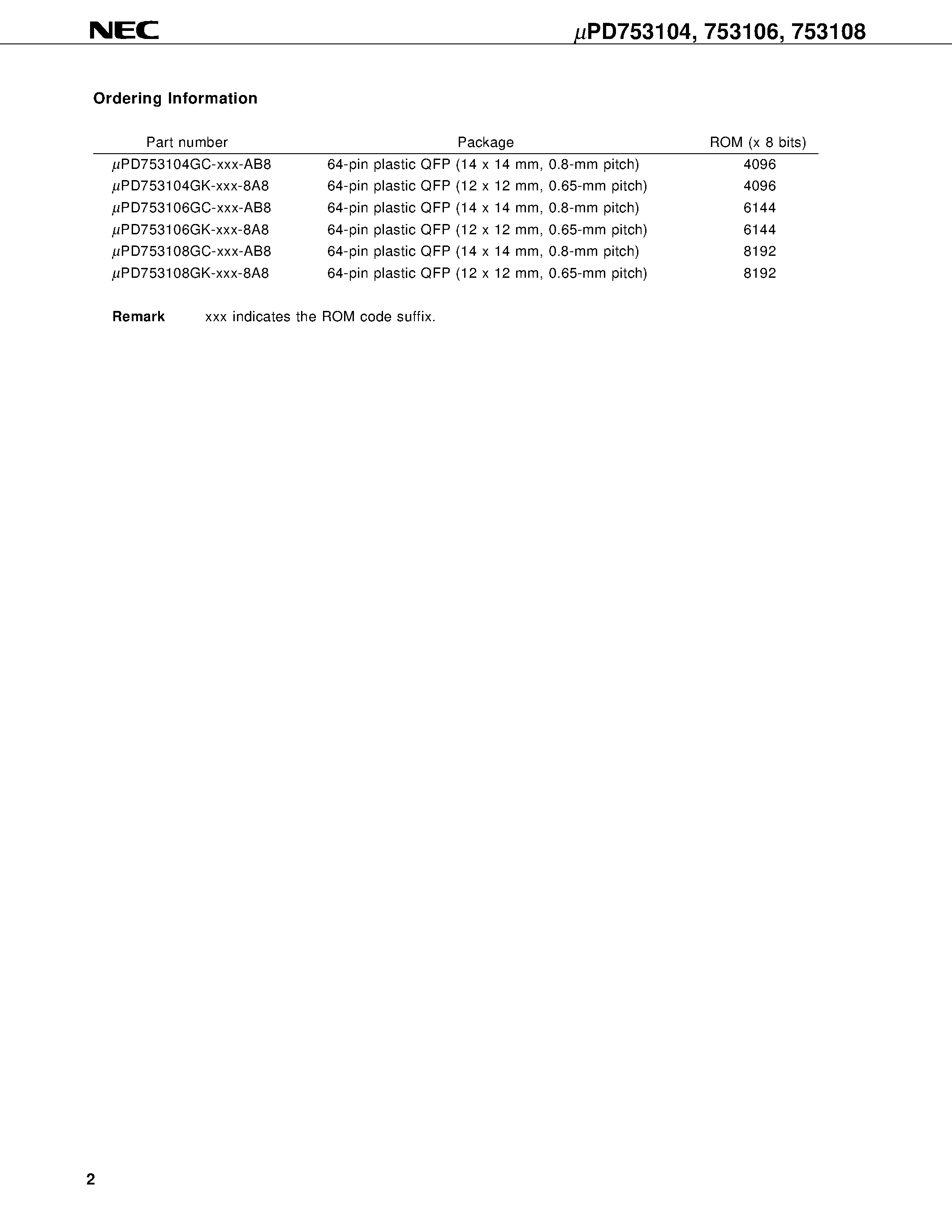 Datasheet UPD753104GC - 4-BIT SINGLE-CHIP MICROCONTROLLER page 2