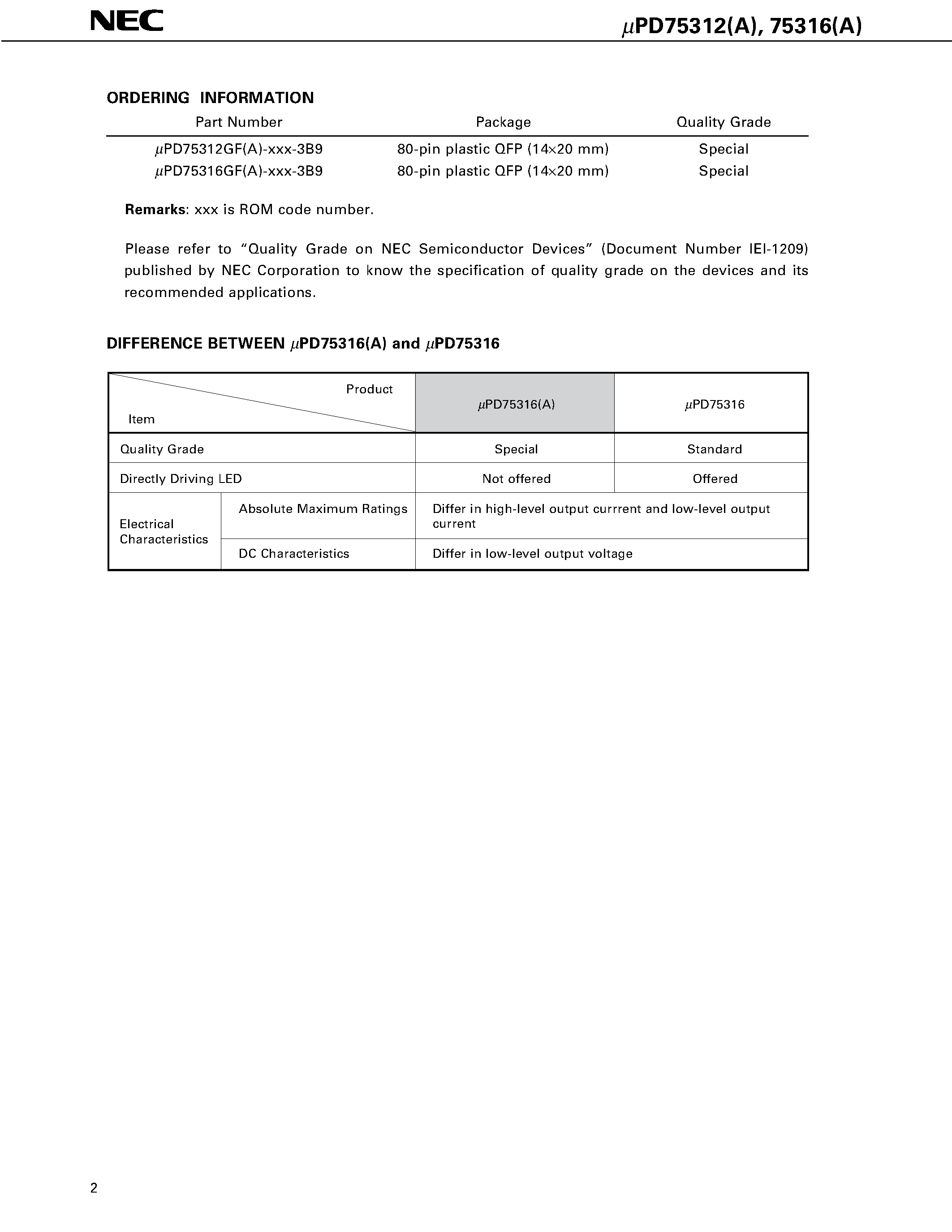 Datasheet UPD75312 - 4-BIT SINGLE-CHIP MICROCOMPUTER page 2