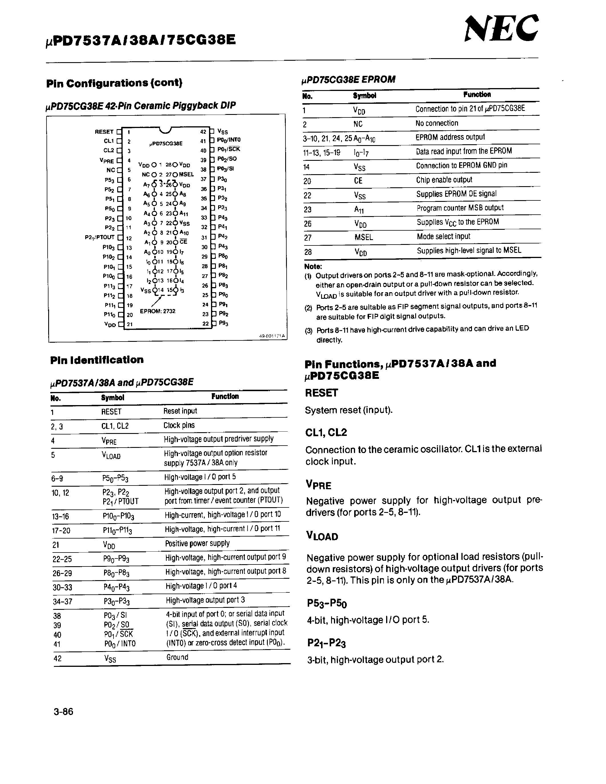 Datasheet UPD7537A - 4 BIT SINGLE CHIP CMOS MICROCOMPUTERS WITH FIP DRIVER page 2