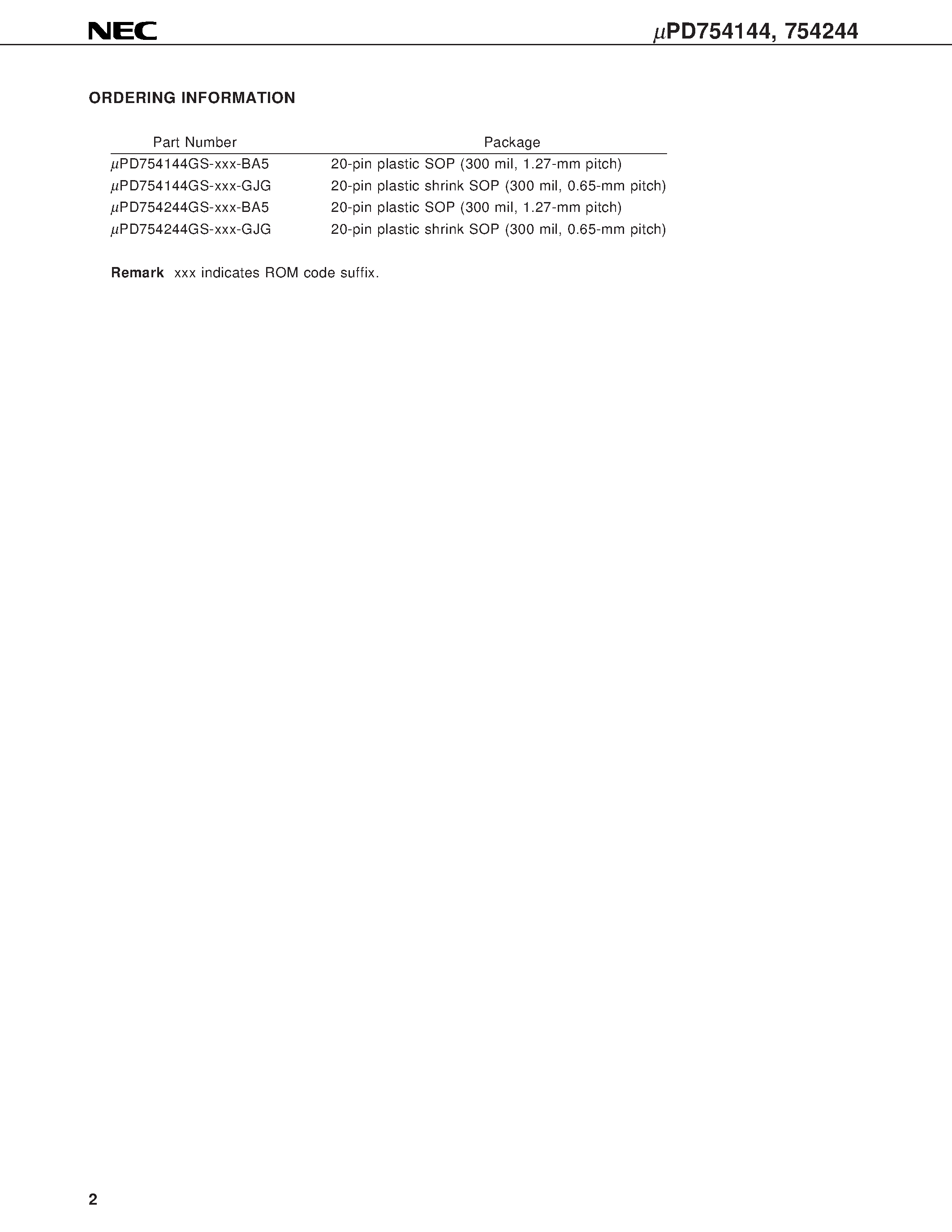 Datasheet UPD754144 - 4-BIT SINGLE-CHIP MICROCONTROLLERS page 2