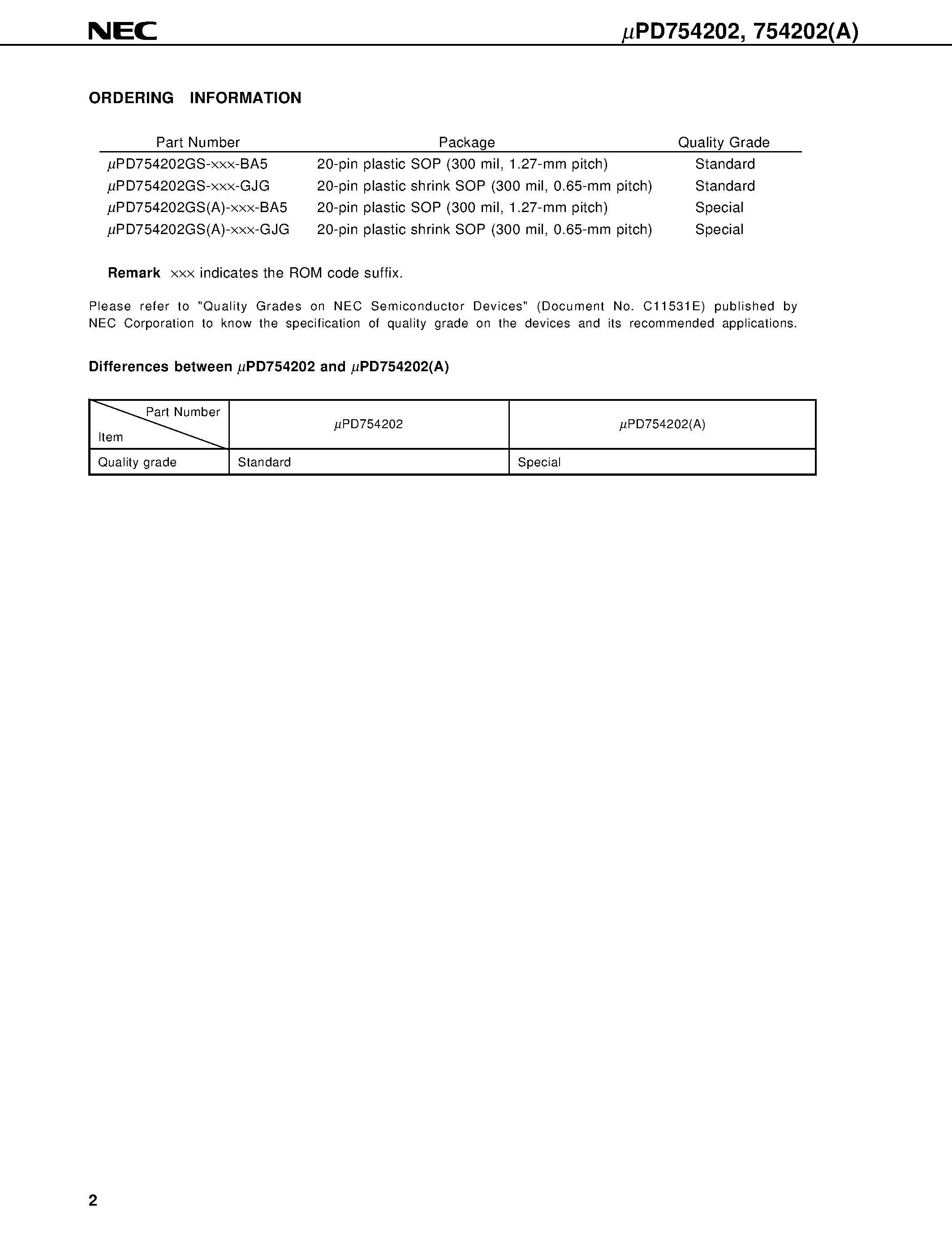 Datasheet UPD754202 - 4-BIT SINGLE-CHIP MICROCONTROLLERS page 2