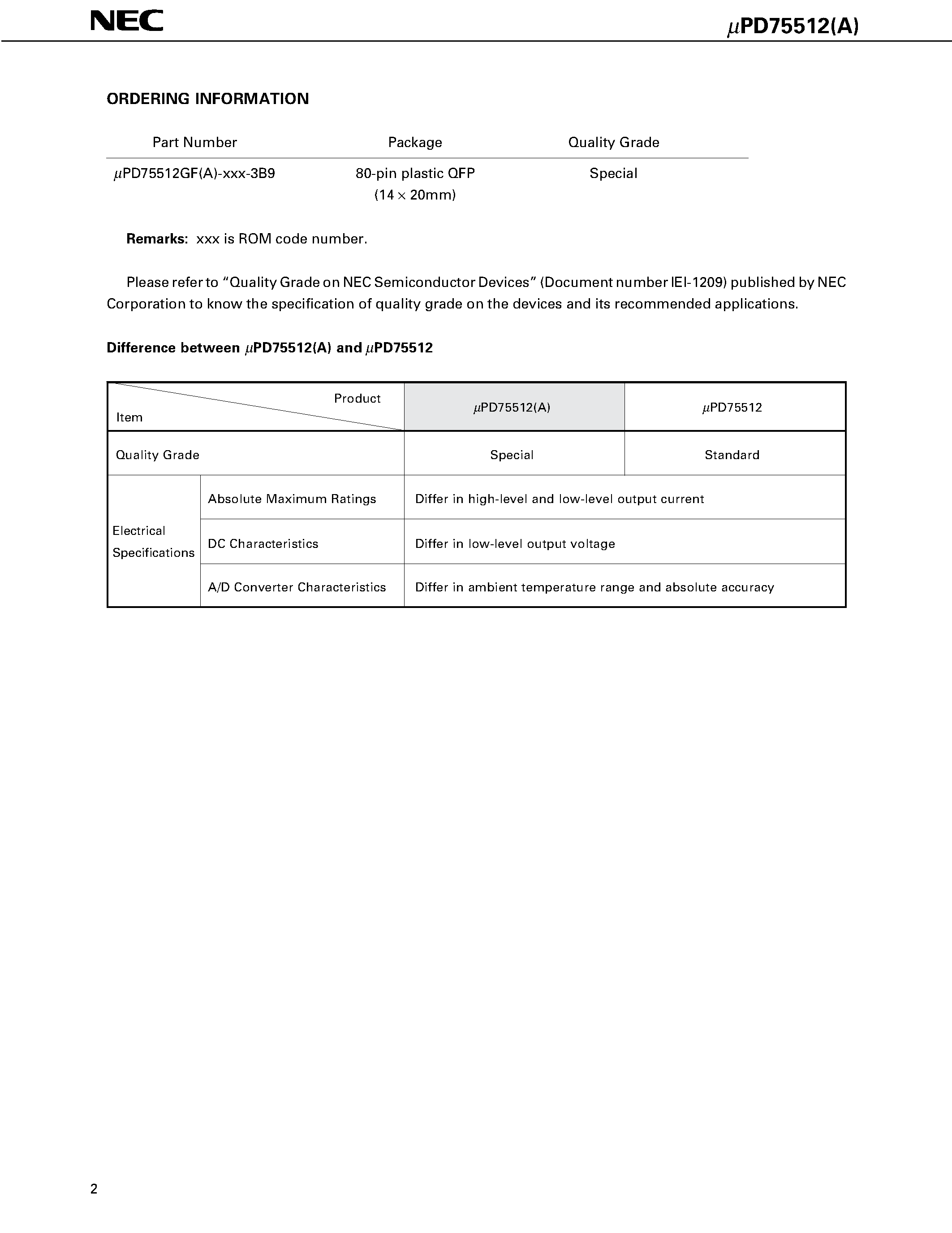 Datasheet UPD75512 - 4-BIT SINGLE-CHIP MICROCOMPUTER page 2