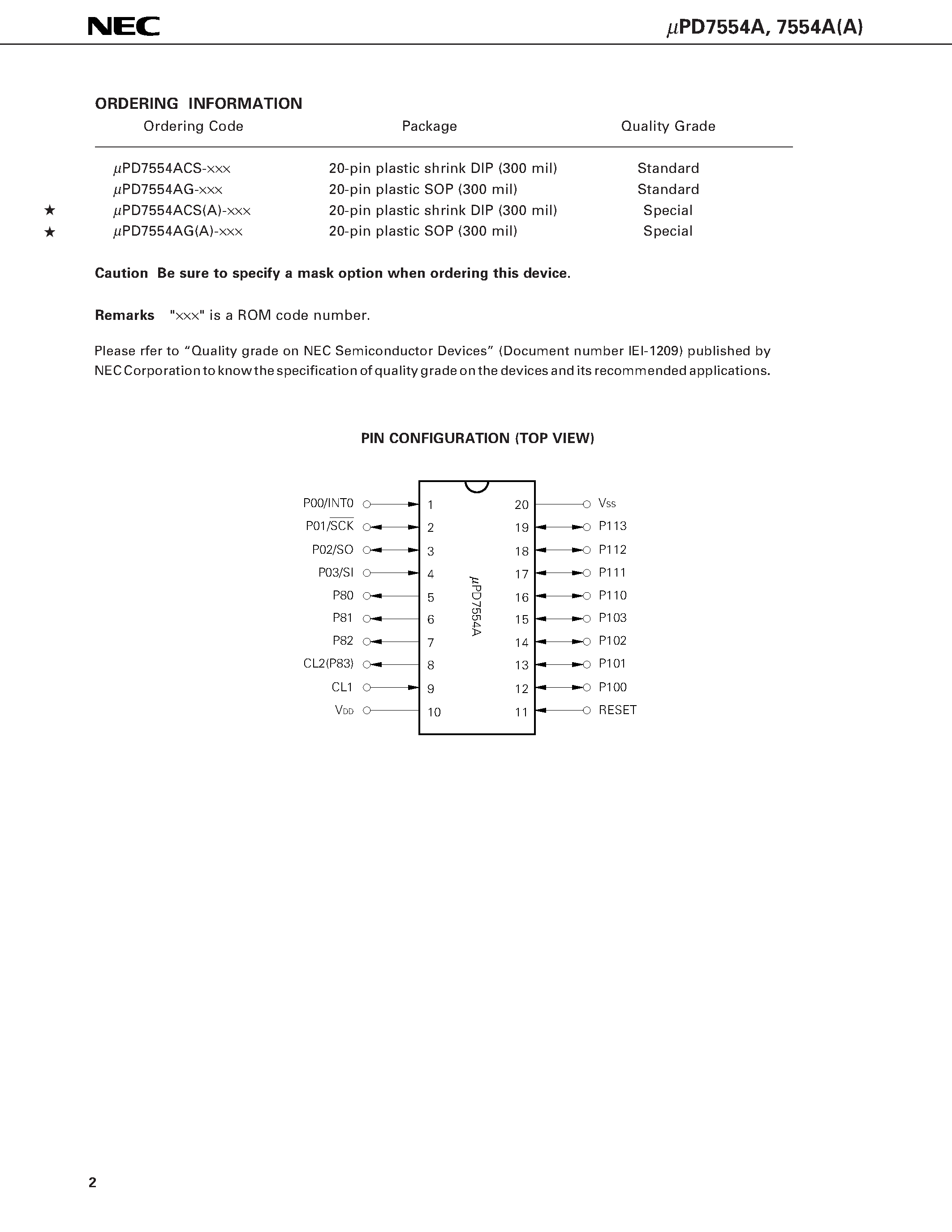 Datasheet UPD7554 - 4-BIT SINGLE-CHIP MICROCOMPUTER page 2