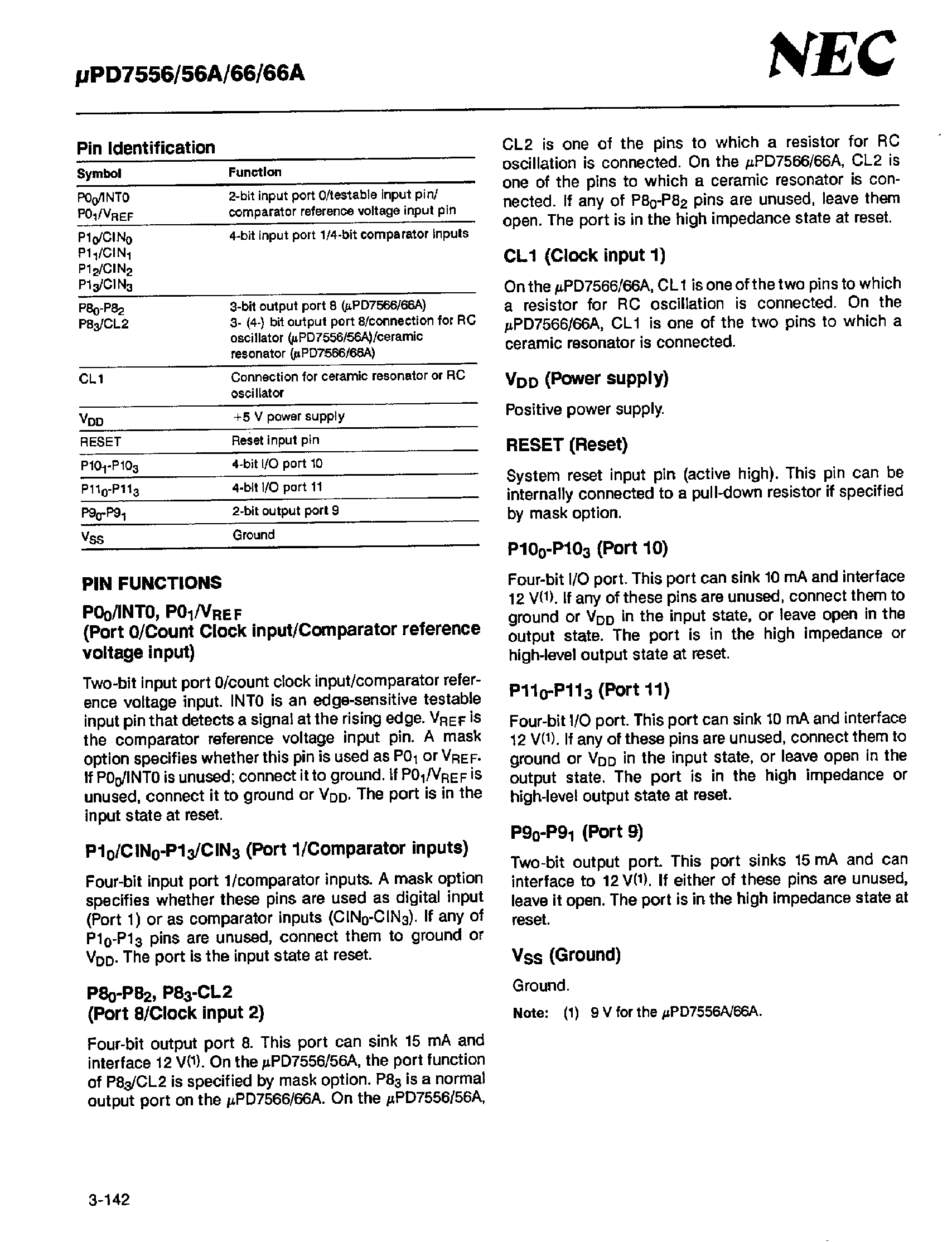 Datasheet UPD7556 - 4-BIT/ SINGLE-CHIP CMOS MICROCOMPUTERS WITH COMPARATOR page 2