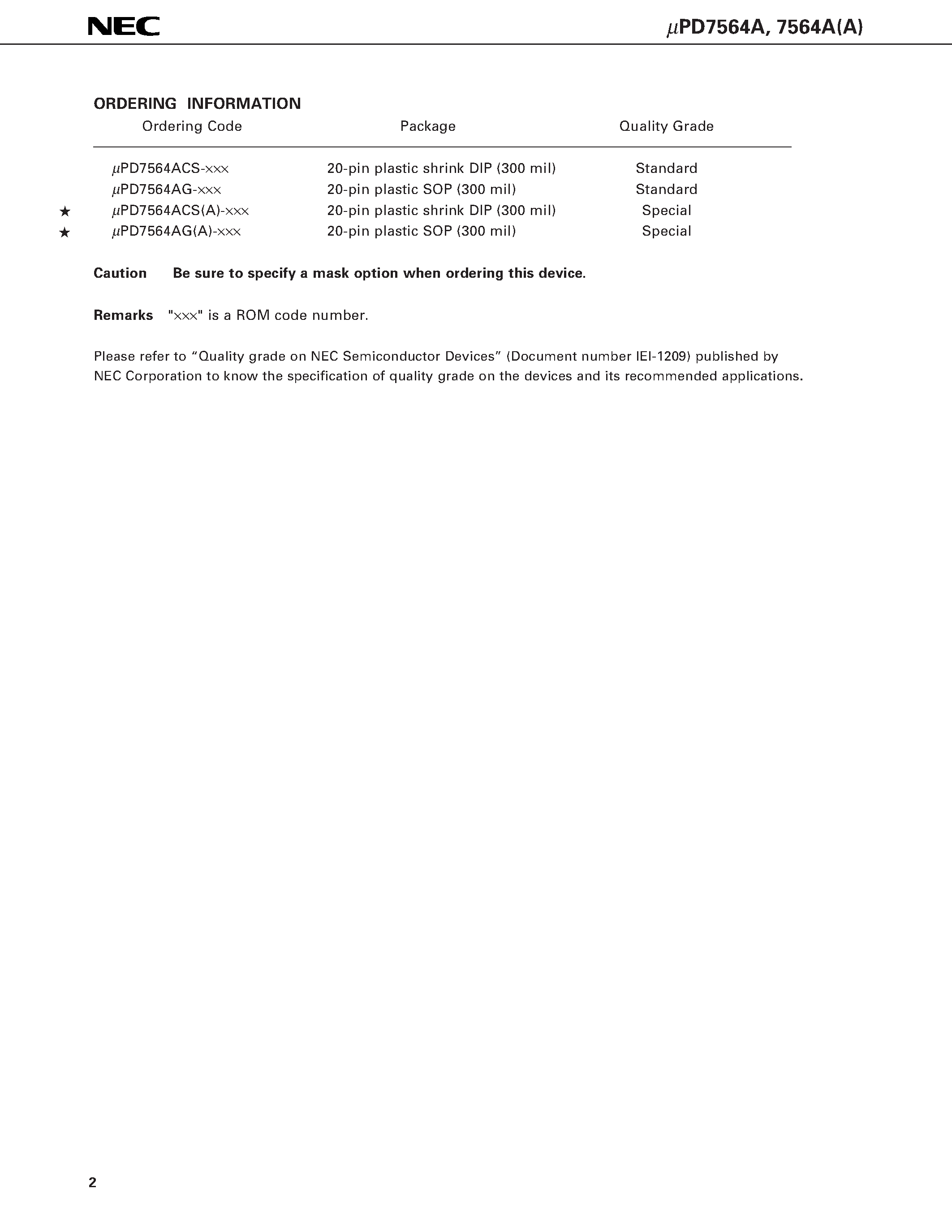 Datasheet UPD7564 - 4-BIT SINGLE-CHIP MICROCOMPUTER page 2