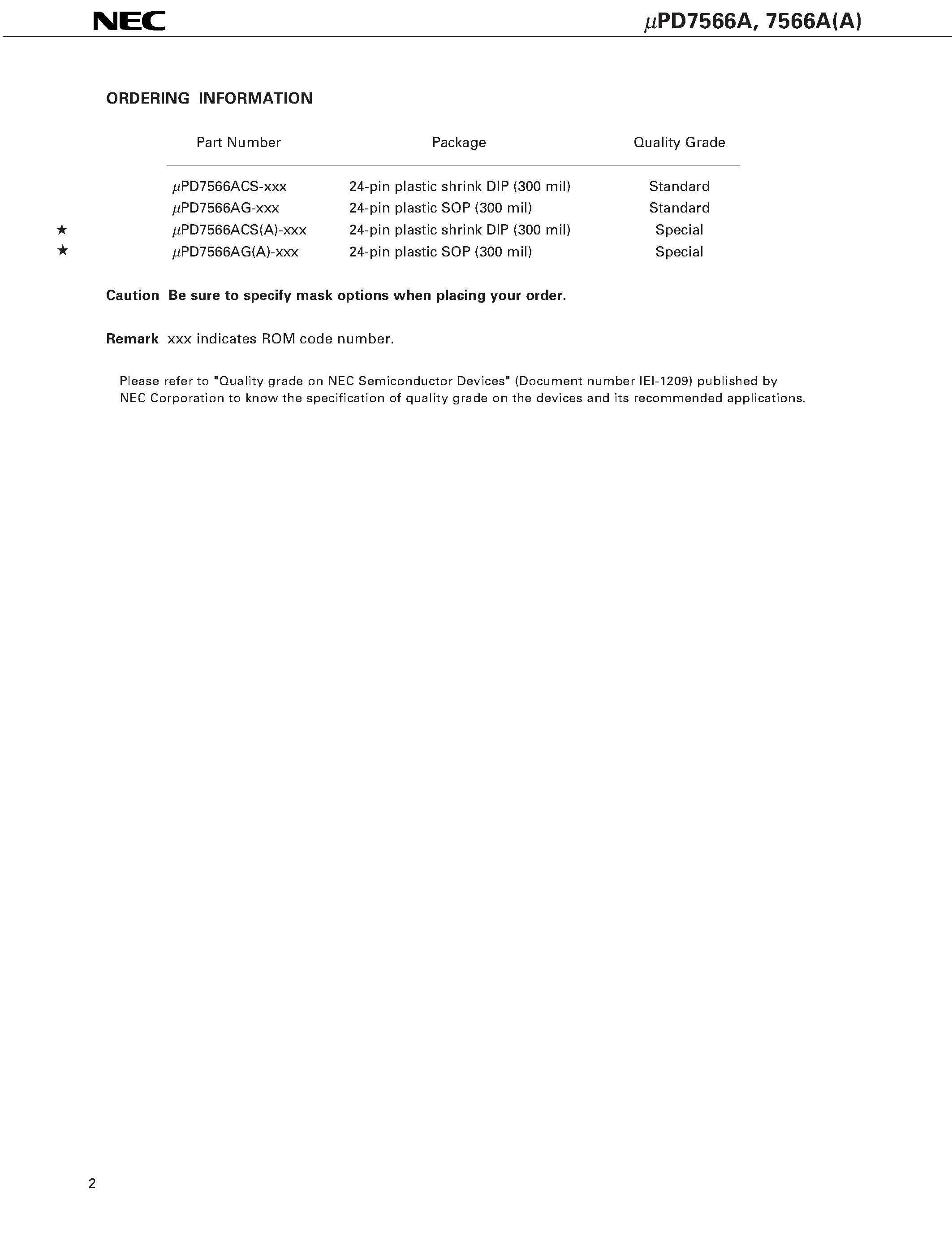 Datasheet UPD7566A - 4-BIT SINGLE-CHIP MICROCOMPUTER page 2